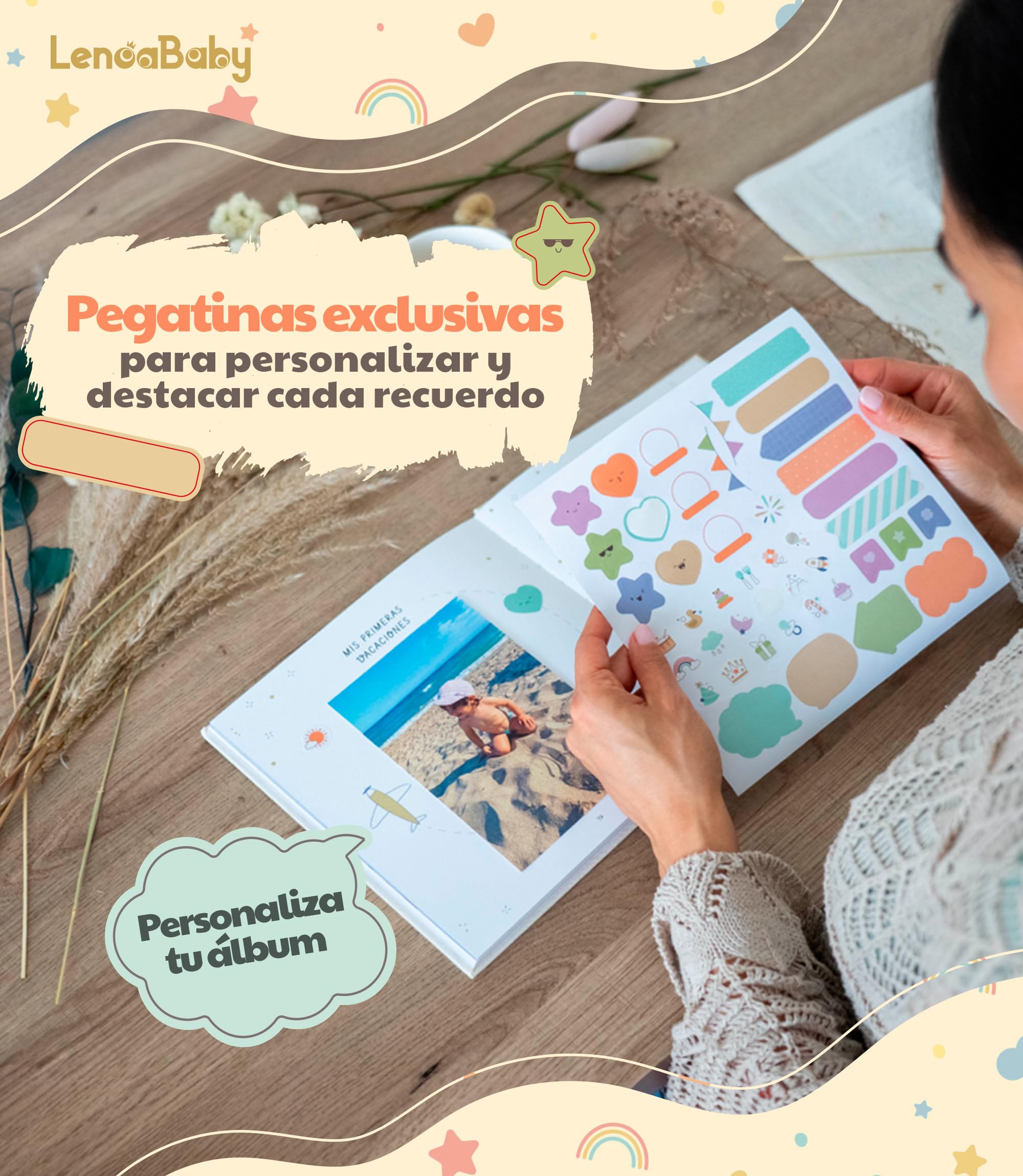 Album Fotos Bebe Mi Primer Año con Portada en Tela Lino y 75 Páginas - Libro Recuerdos Bebe con Pegatinas Ideal como Regalo Bebe Recien Nacido Niño y Niña Regalo Baby Shower - Album Bebe Primer Año — view 5