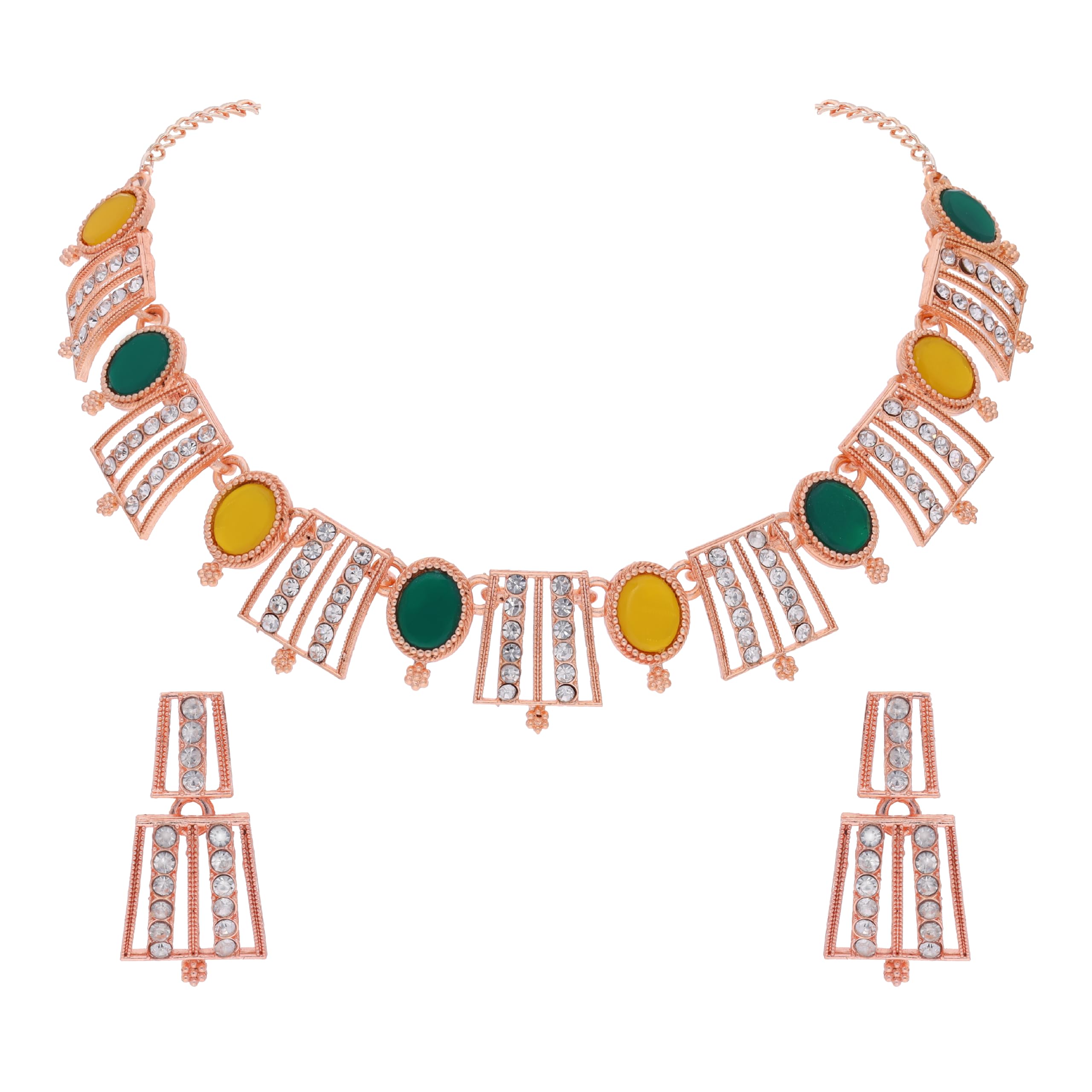 Brado Jewellery Rose Gold-Plated Artificial Stone Studded Necklace Jewellery Set With 1 Pair Of Earring For Women (Rg - Yellow&Green) (B0CJ965HG4) Amazon Price History, Amazon Price Tracker