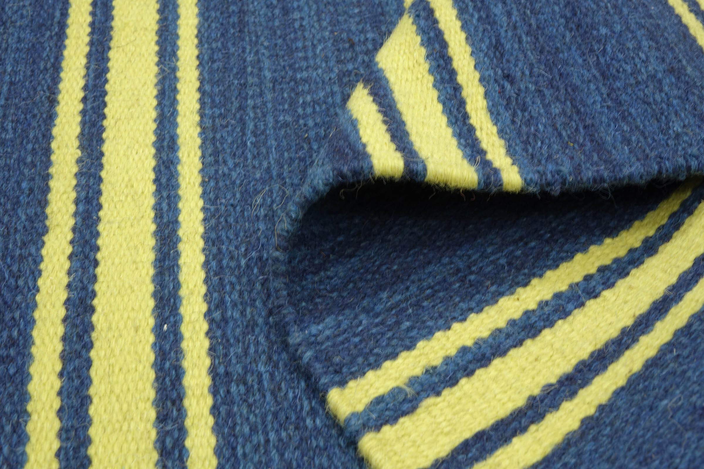 Kelim Tapis tissé à la main à rayures bleues 140 x 70 cm