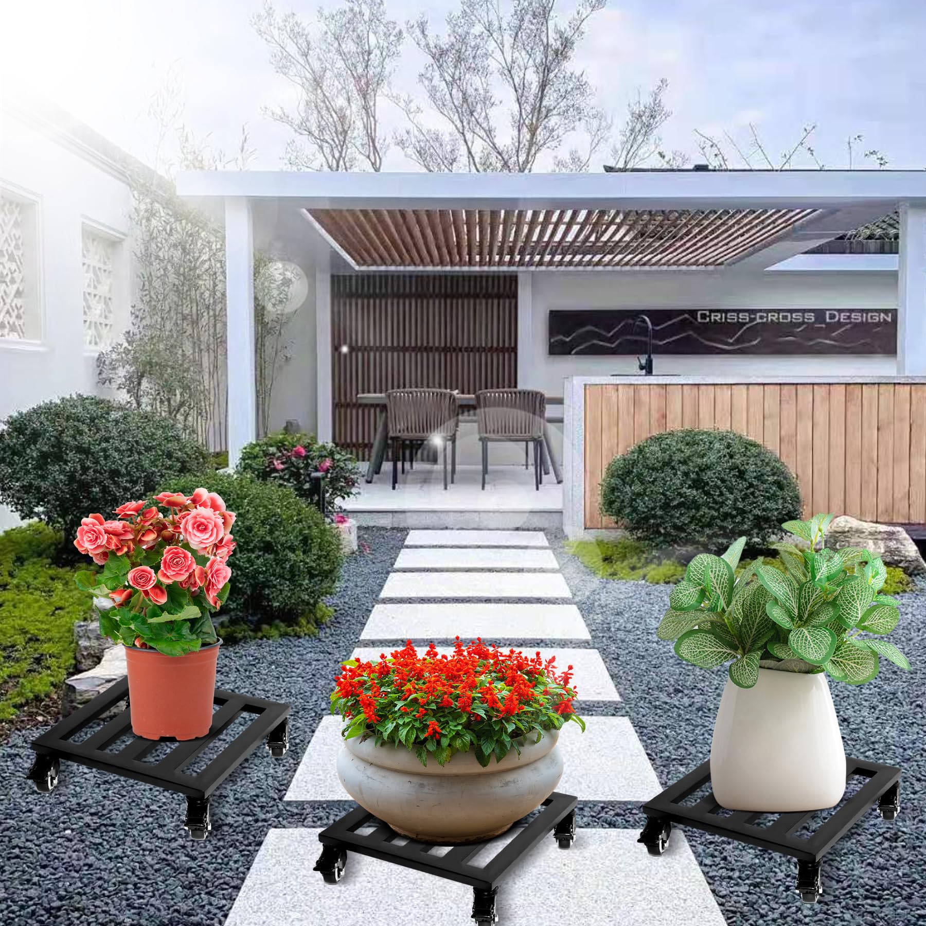 Support Plantes Avec Roulettes 40cm - Chariot Métal Robuste Pour Intérieur Et Extérieur