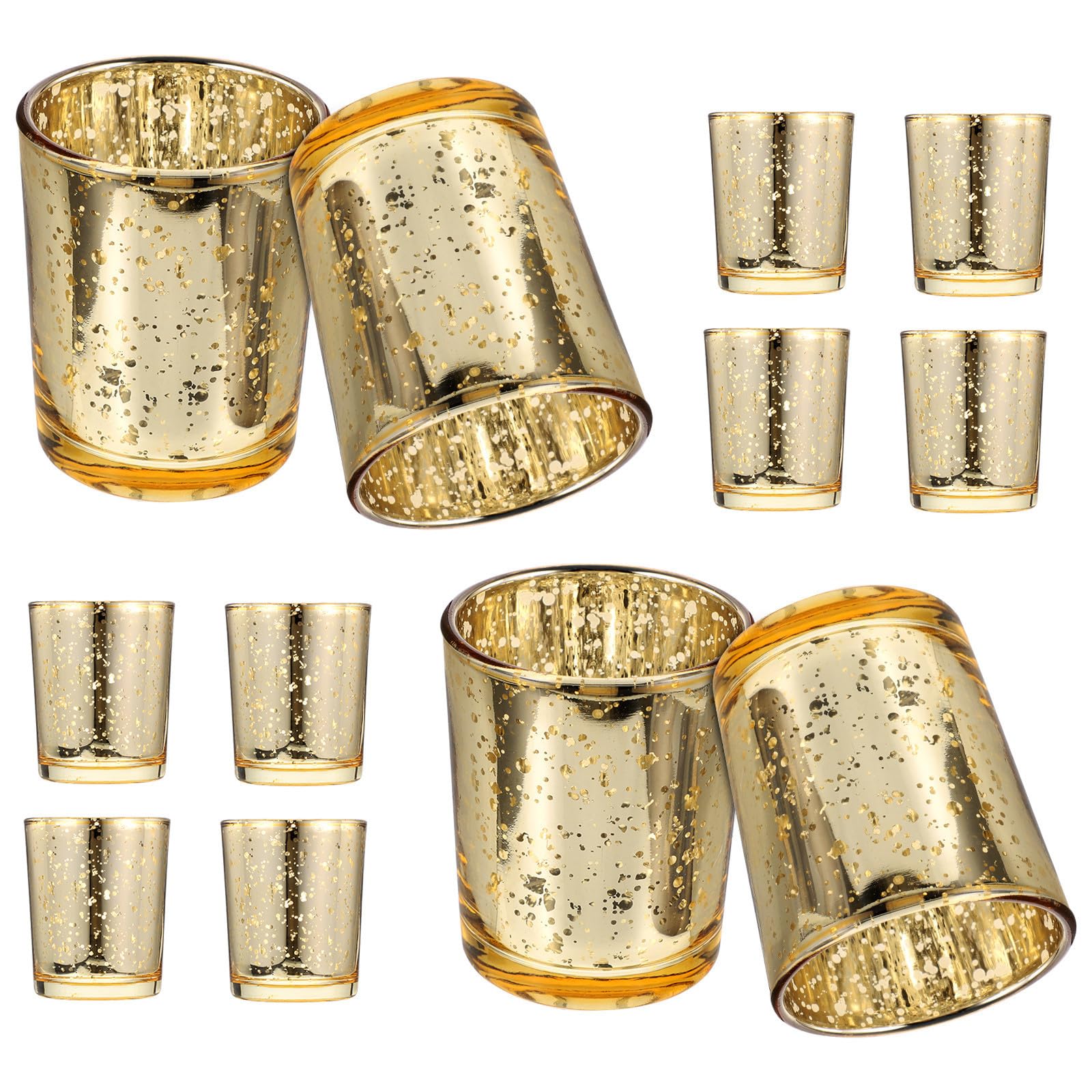 12 Piezas Portavelas de Vidrio Dorado Decorativo
