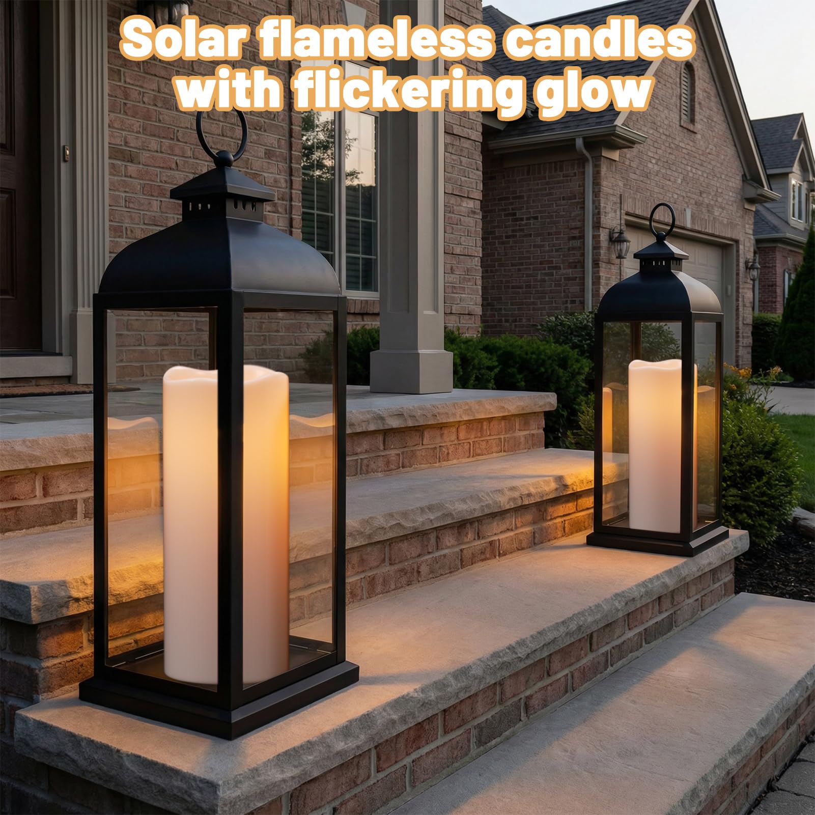 GenSwin Solarkerzen für den Außenbereich, wasserdicht, 30,5 x 12,7 cm, groß, solarbetrieben, wiederaufladbar, flammenlose Kerzen, LED-Stumpenkerze mit Sensor, Timer, Dämmerung bis Morgendämmerung, für