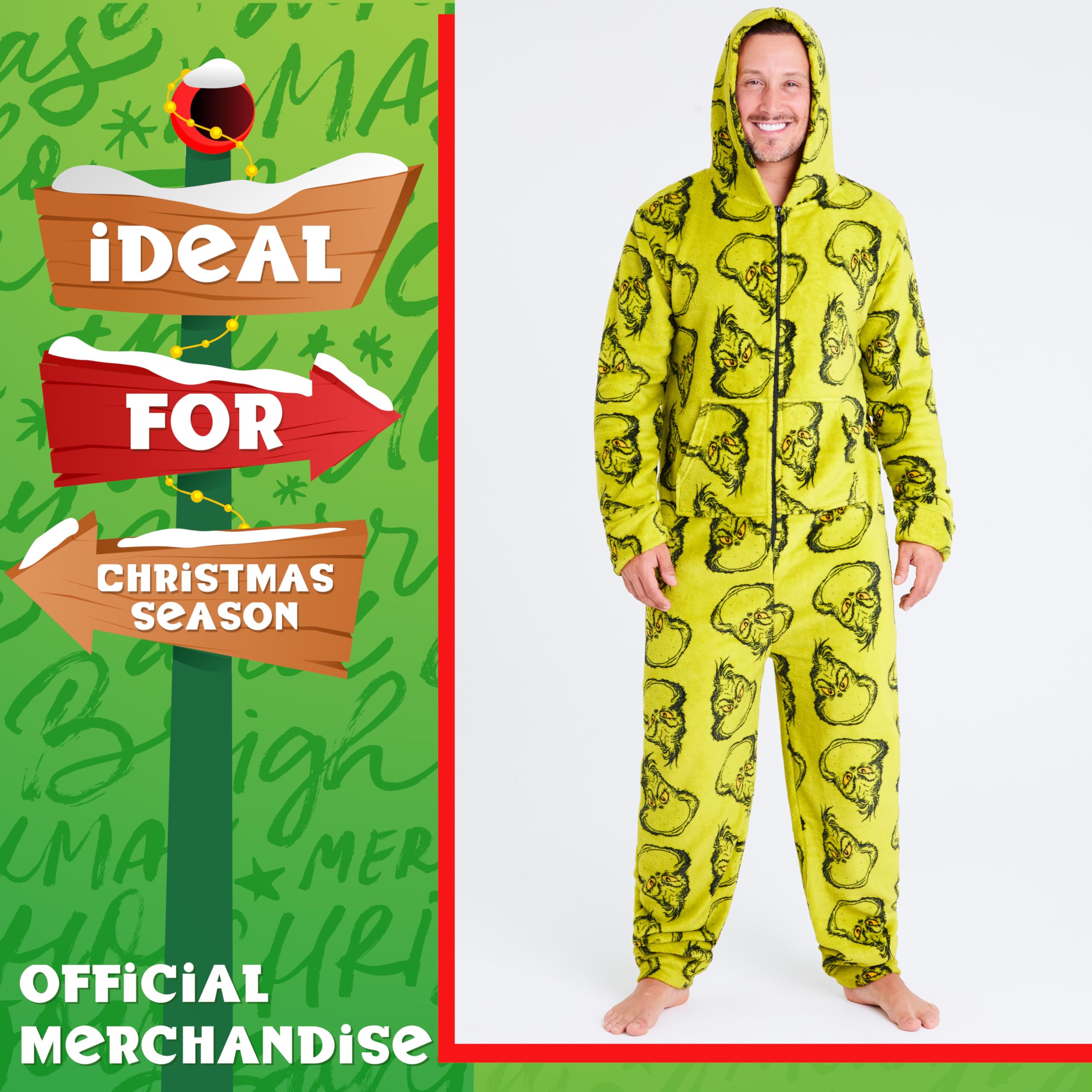 The Grinch Grenouillere Homme avec Capuche, Pyjama Homme Hiver - Cadeau Homme et Ado