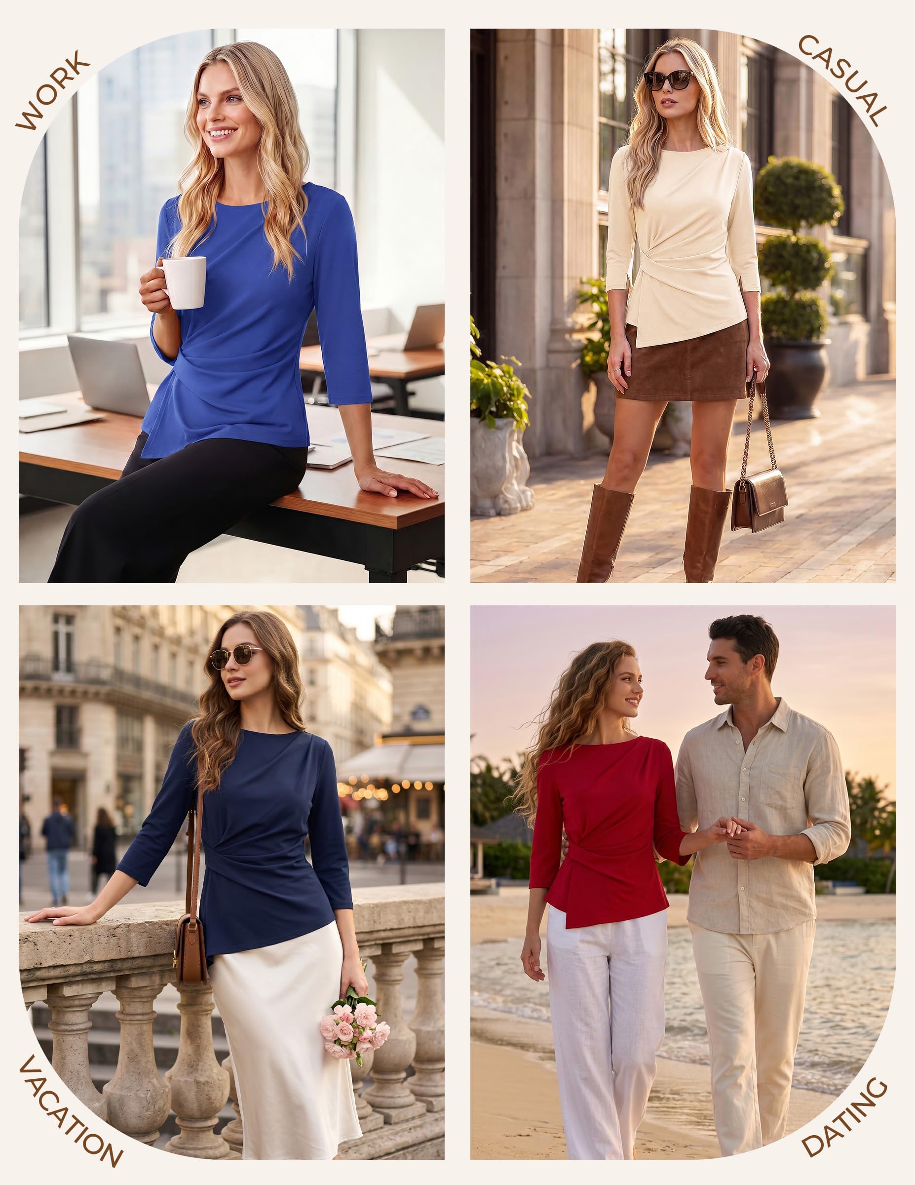 GRACE KARIN Top da donna con maniche a 3/4 camicie asimmetriche Camicette