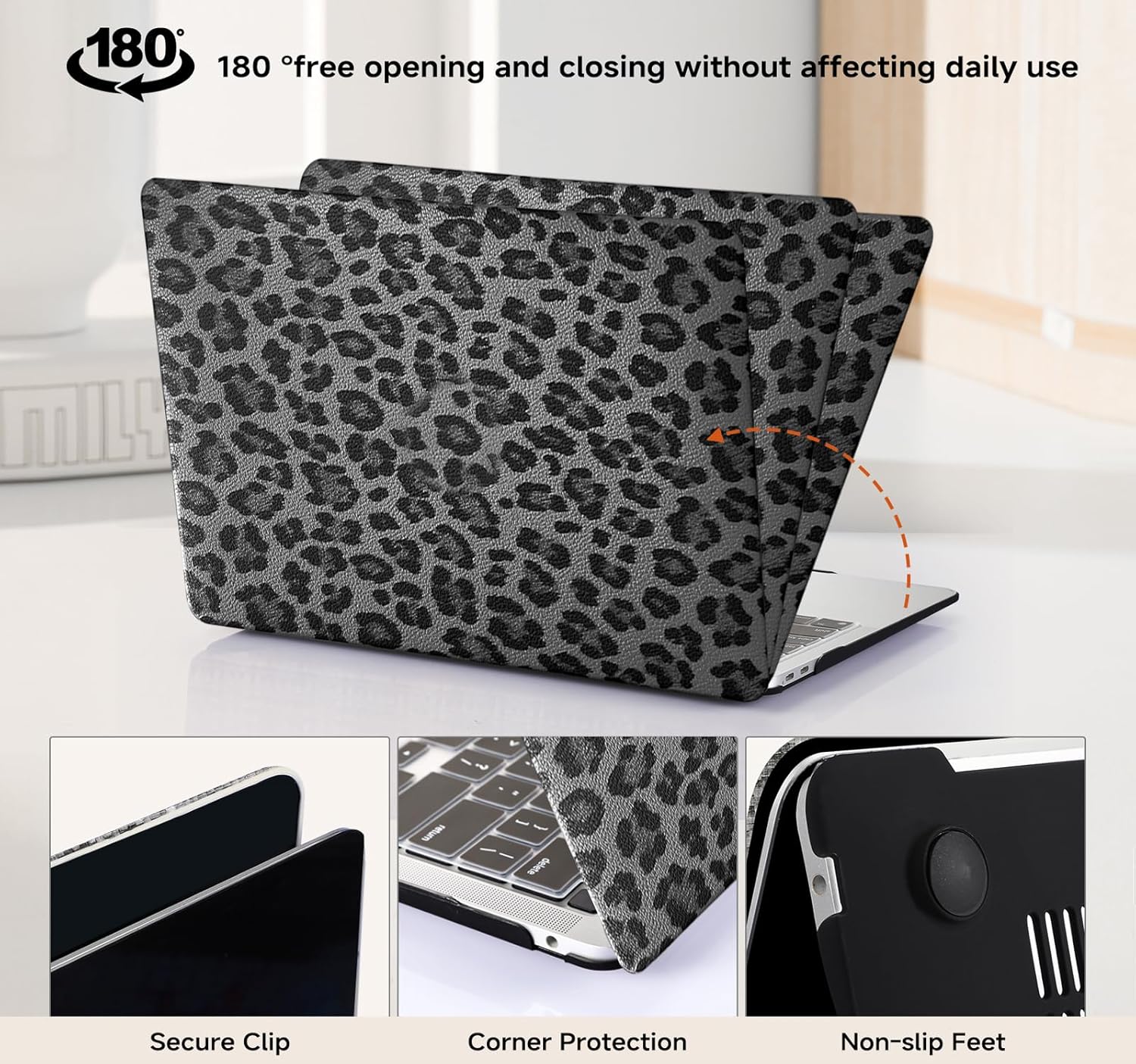 Compatible with MacBook Air 15 inch Case 2025 2024 2023 M4 A3241 M3 A3114 M2 A2941,for Mac Air15 M3 Leather Cheetah Print Hard Shell&Keyboard Cover for MacBook 15 M4 Plastic Cases,Leopard Black - Image 6
