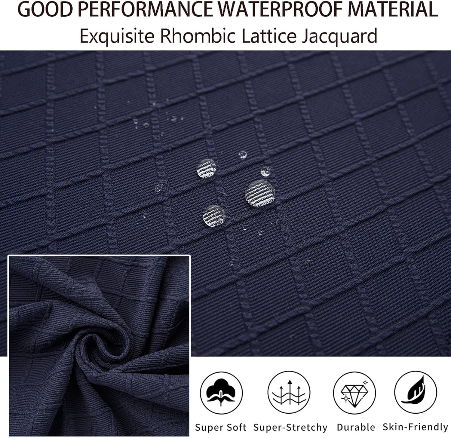 Jacquard Shell Chair Covers Set of 2/4/6 Stretch Waterproof Scandinavian Dining Chair Slipcovers Washable Modern Chair Protector Seat Covers for Living Room Coffee,Navy Blue,2pcs