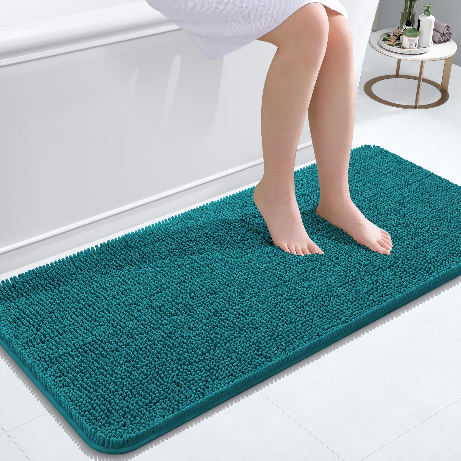 OLANLY Bathroom Runner Rugs 47x20, Extra Soft Absorbent Chenille Bath Rugs | Deep Lake, Quick-Drying Rubber Backing, Washable Long Bath Mat for Bathroom Floor, Tub and Shower, Home Decor Accessories