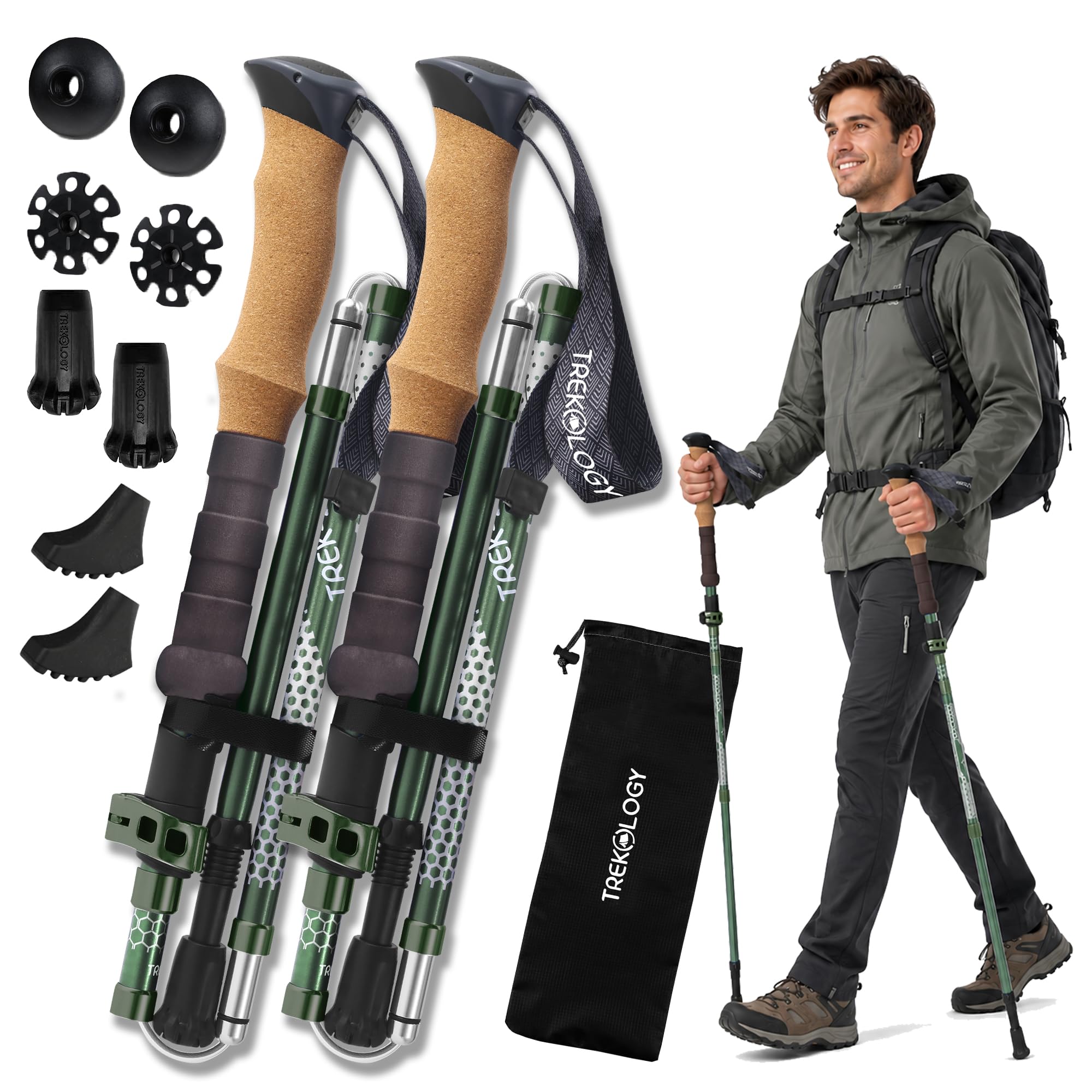 Trekology Trek-Z Hiking Trekking Poles, Walking Stick for Men, Women, 2pc