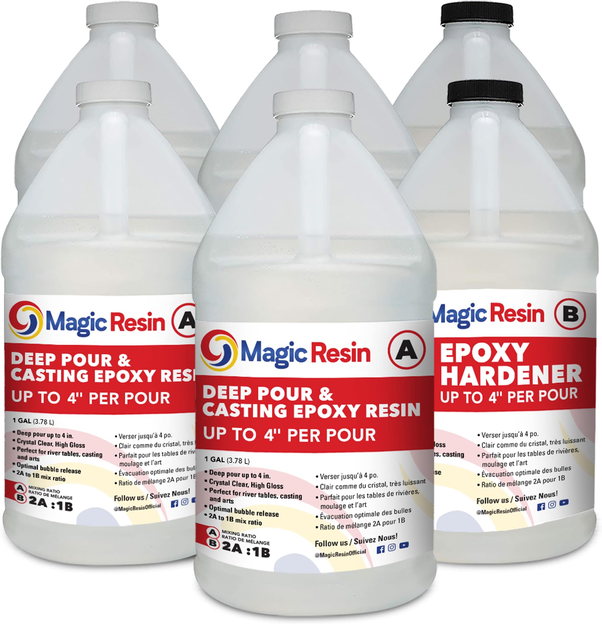Deep Pour Epoxy Resin for River Table | 6 Gallon (11.4 L) | 4'' Deep Pour & Casting Epoxy Resin Kit | Low Odor | Crystal Clear and High Gloss | for River Tables, Deep Pour, Casting, Molding