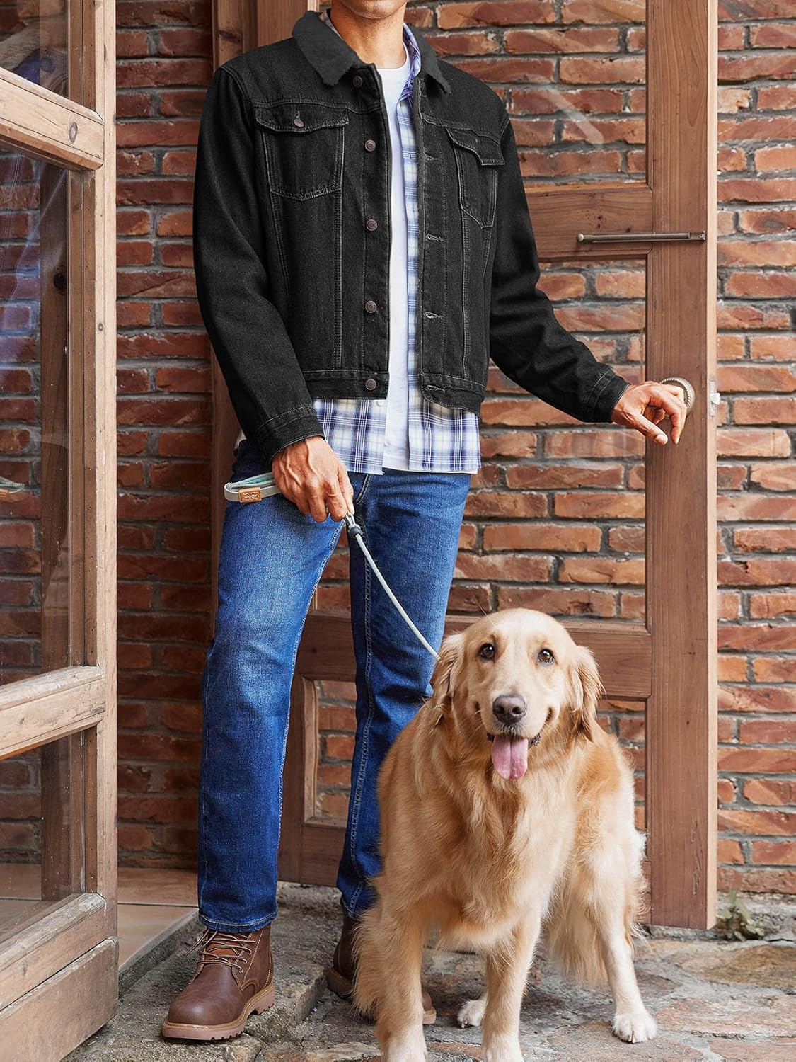 Runcati Mens Sherpa Fleece Lined Denim Jacket Casual Winter Warm Button Down Trucker Jacket Coat with Pocket - Image 3