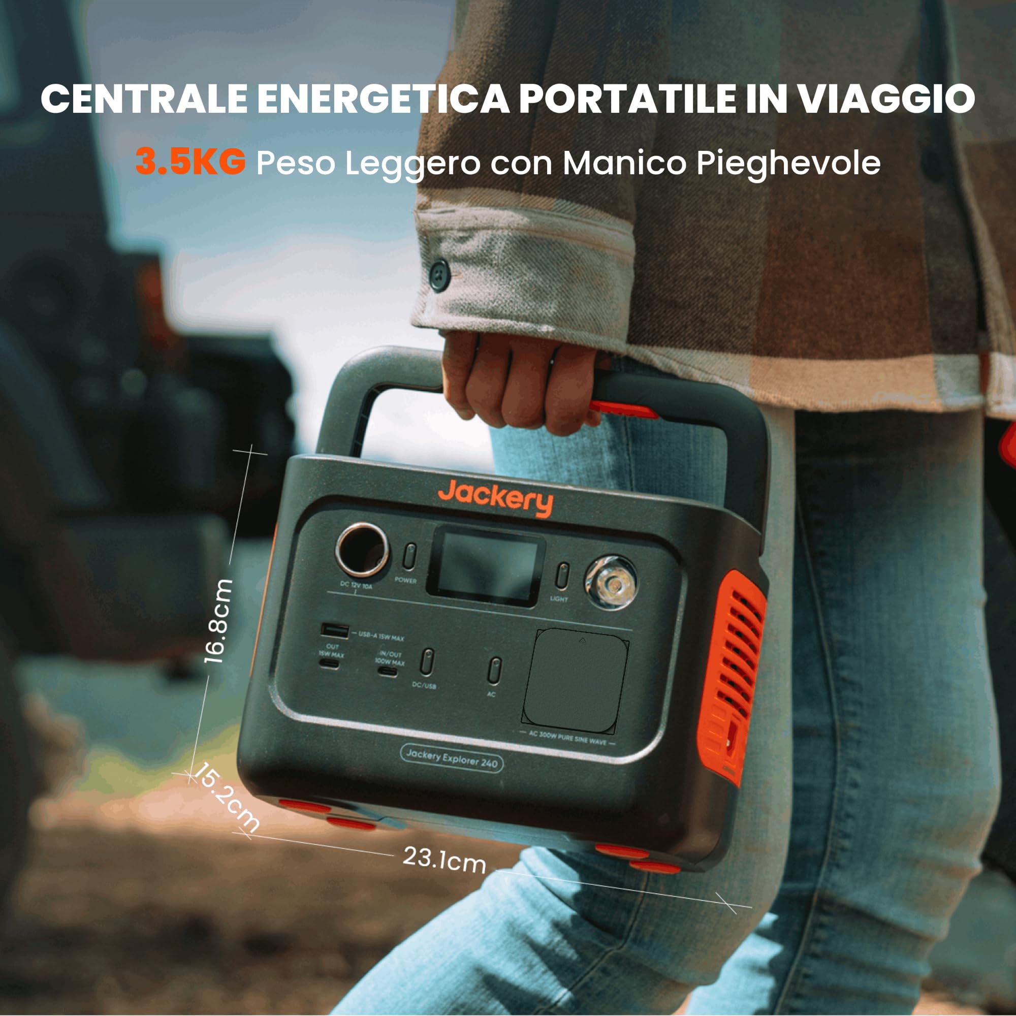 Jackery Explorer 240 V2 Stazione Elettrica Portatile, 256Wh Batteria LiFeP04, Uscita da 300W CA/100W USB-C, Ricarica Completa Rapida 1H, Generatore Solare per Esterno,Campeggio,Emergenza (2024 Nuovo)