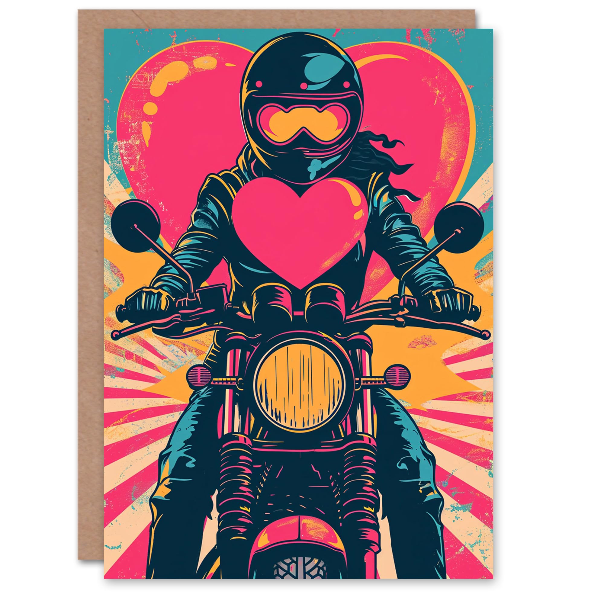 Artery8 Valentines Day Greeting Card Pop Art Biker Chick Heart For Him or Her