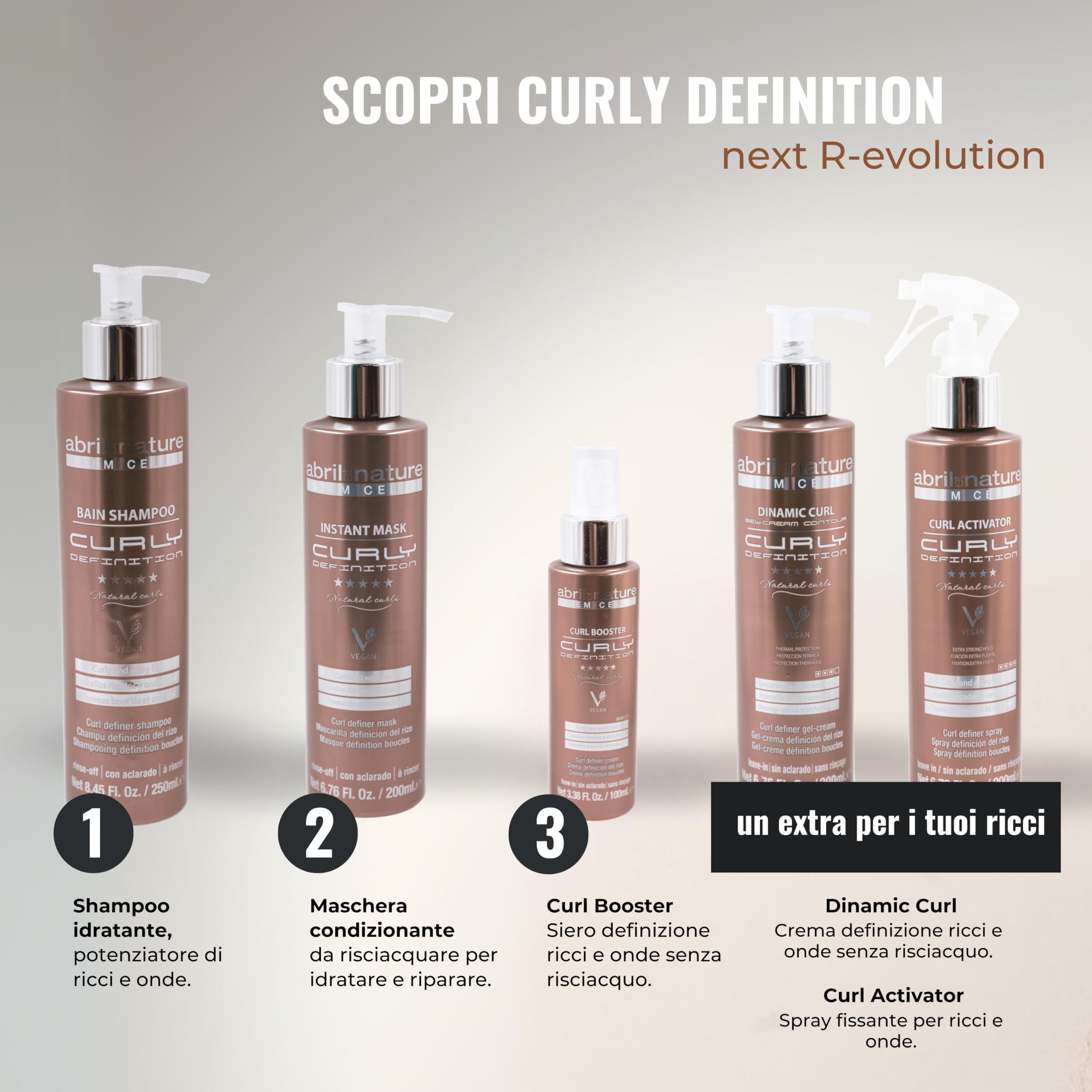 abril et nature - Set Capelli Ricci, Curly Definition Pack, Termoprotettore, Anticrespo e Idratante, Kit Ricci Perfetti, Capelli Mossi Definiti, 550 ml
