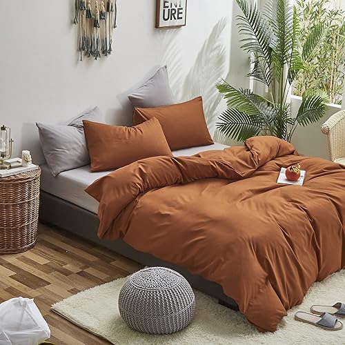Miniatura 5 de Cottonight - Juego de edredón color calabaza tamaño Queen, edredón suave y transpirable color naranja quemado o terracota