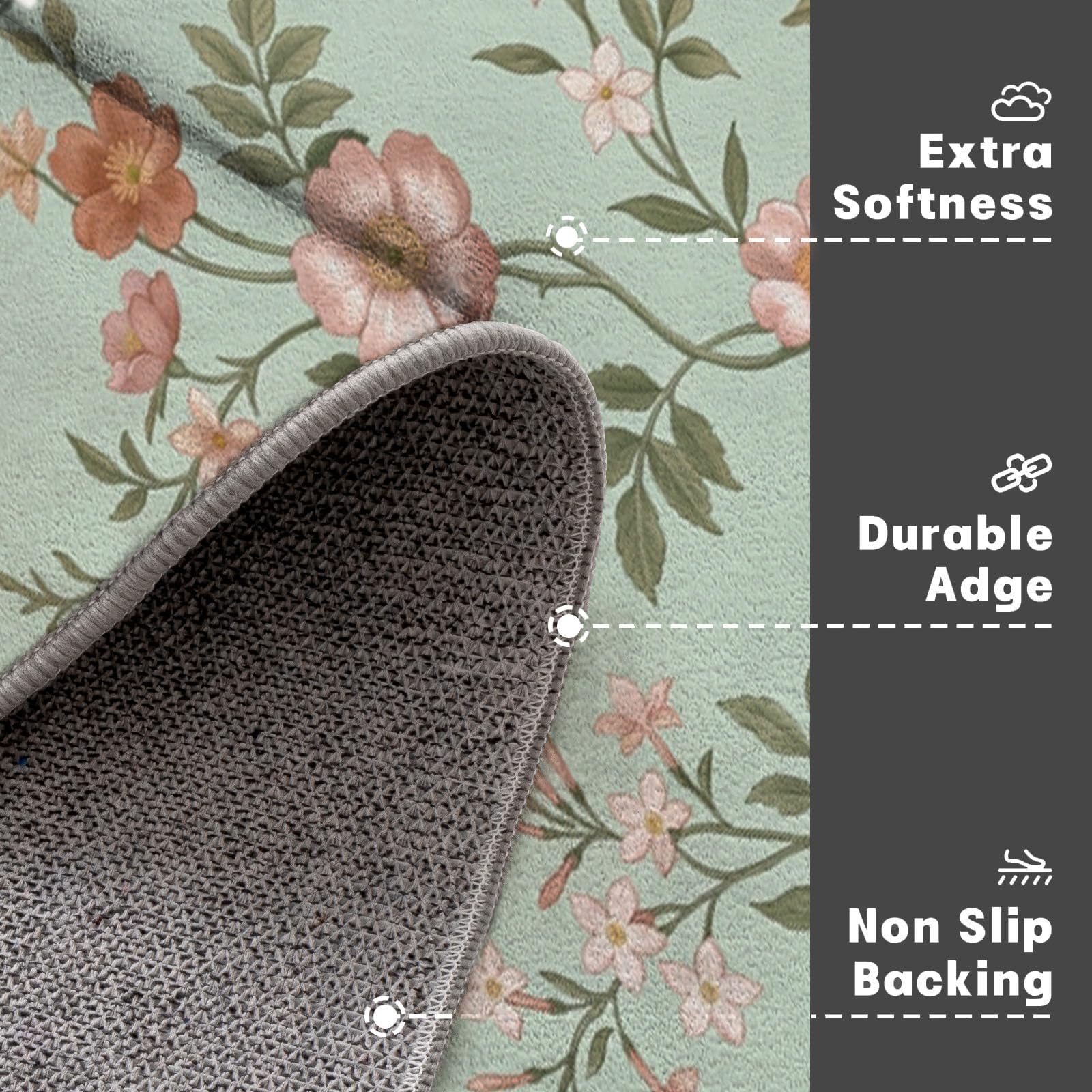 Felpudo Ultrafino Para Interiores,80X120Cm,Flores Orientales Sencillas Pájaros Alfombra Antideslizante Lavable Para Entrada,Plantas Naturales Retro Felpudo De Perfil Bajo,Atrapa Suciedad,Verde Salvia