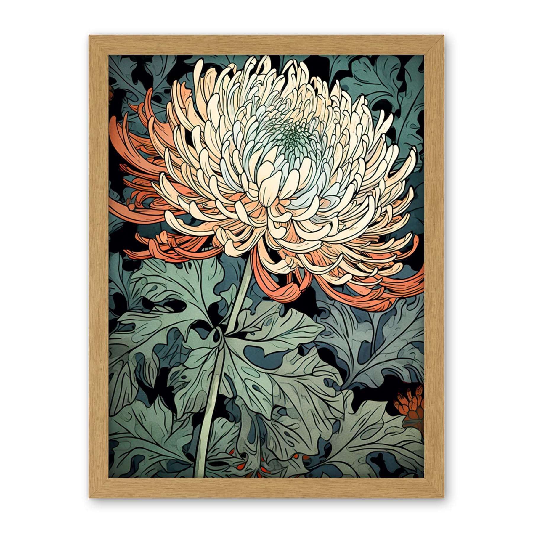 Artery8 Pastel Gradient Colour Chrysanthemum Flower Bloom Artwork Framed Wall Art Print 18X24 Inch