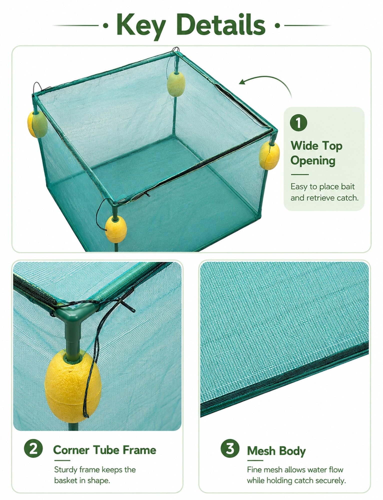 Jaula Flotante para Peces con Cremallera para Estanque Lago y Pesca