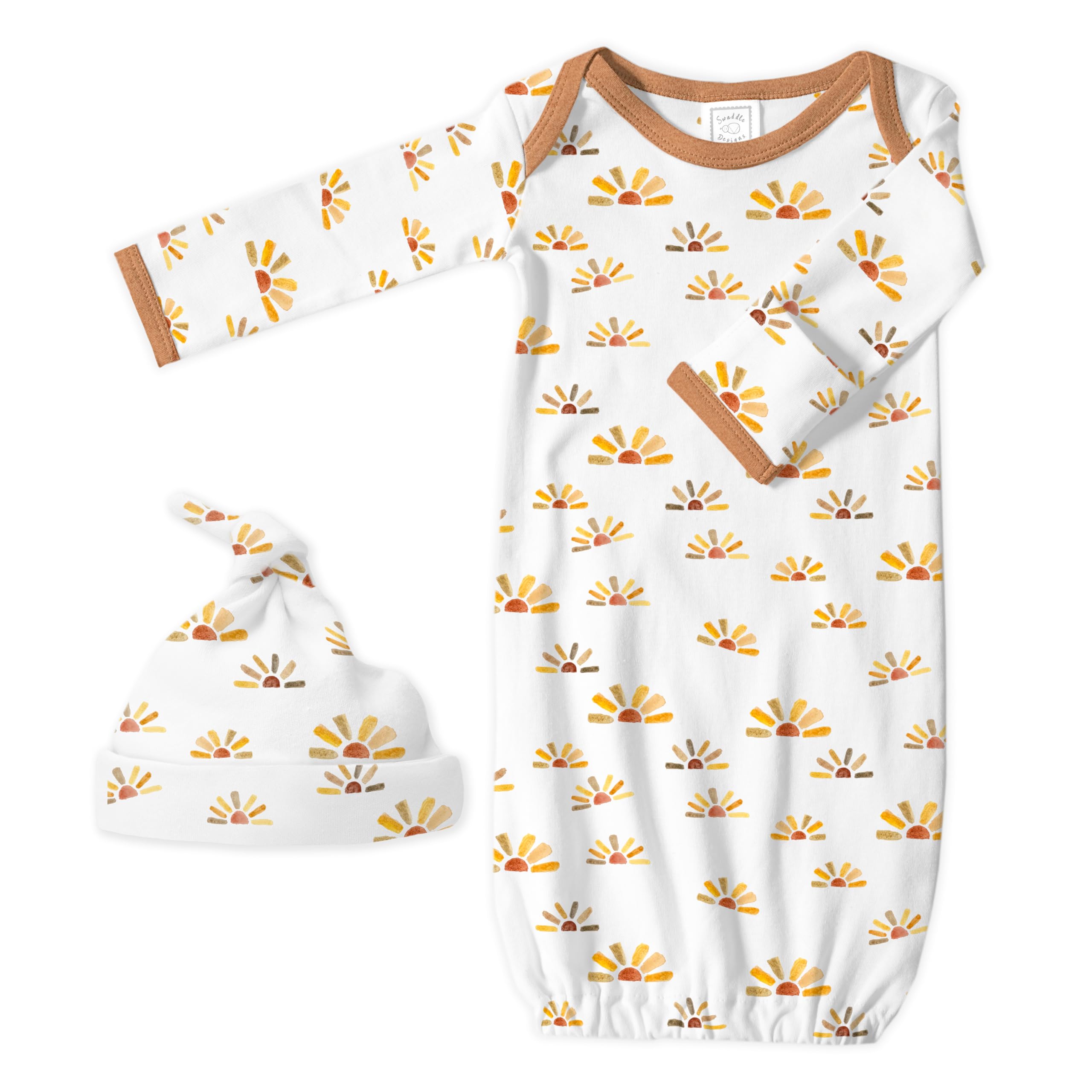 SwaddleDesigns Softest Cotton Baby Pajama Gown with Foldover Mitten Cuffs for Infant Boy and Girl, Newborn, 0-3 Months