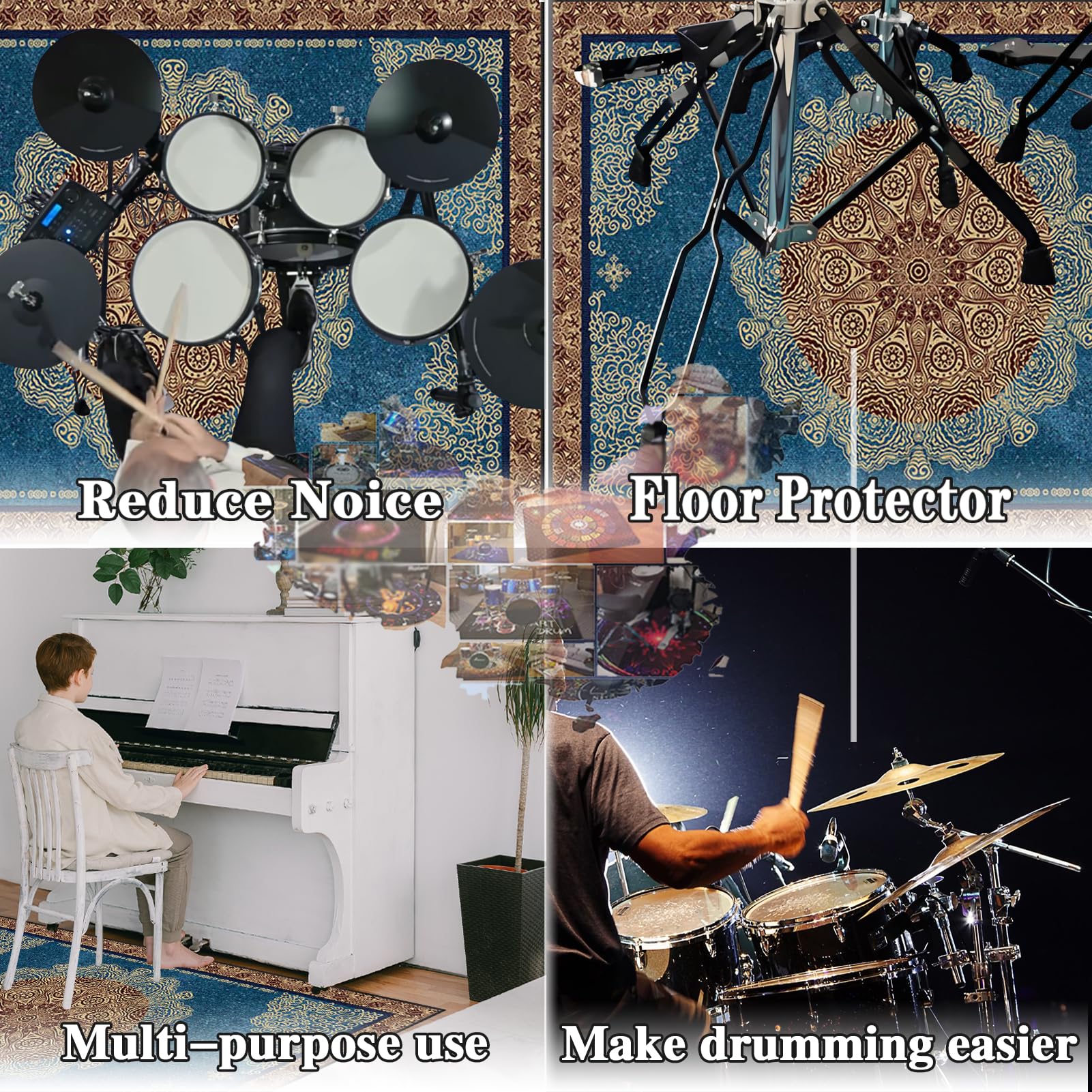 Schlagzeugteppich 160 x 140 cm - Professioneller Drum Teppich Schallschutz Antivibrationsmatten für Musikinstrumente Akustik Trommelteppich