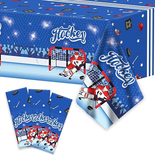 Wiooffen 3 manteles de hockey sobre hielo para fiesta de cumpleaños, decoración de mesa de hockey sobre hielo, mantel de plástico desechable, fiesta