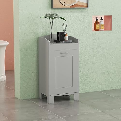 Miniatura 2 de HOMCOM Cesta de lavandería inclinable de 31 pulgadas, cesta organizadora independiente para el hogar, gabinete de almacenamiento de baño, gris
