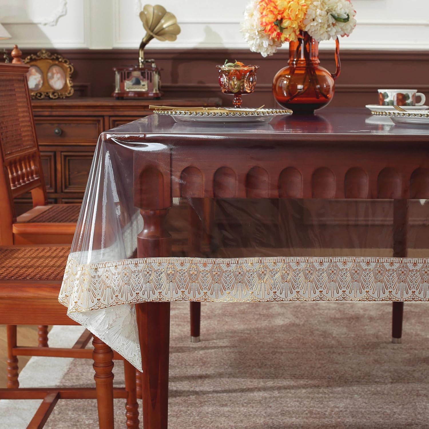 Zollyss Plastic Table Protector Sheet Transparent | Crystal Clear, Vinyl PVC 42 x 60 Inch | Dining Table Cover 6 Seater Waterproof & Oil Spill Proof | for Dining Tables, Parties-image-35