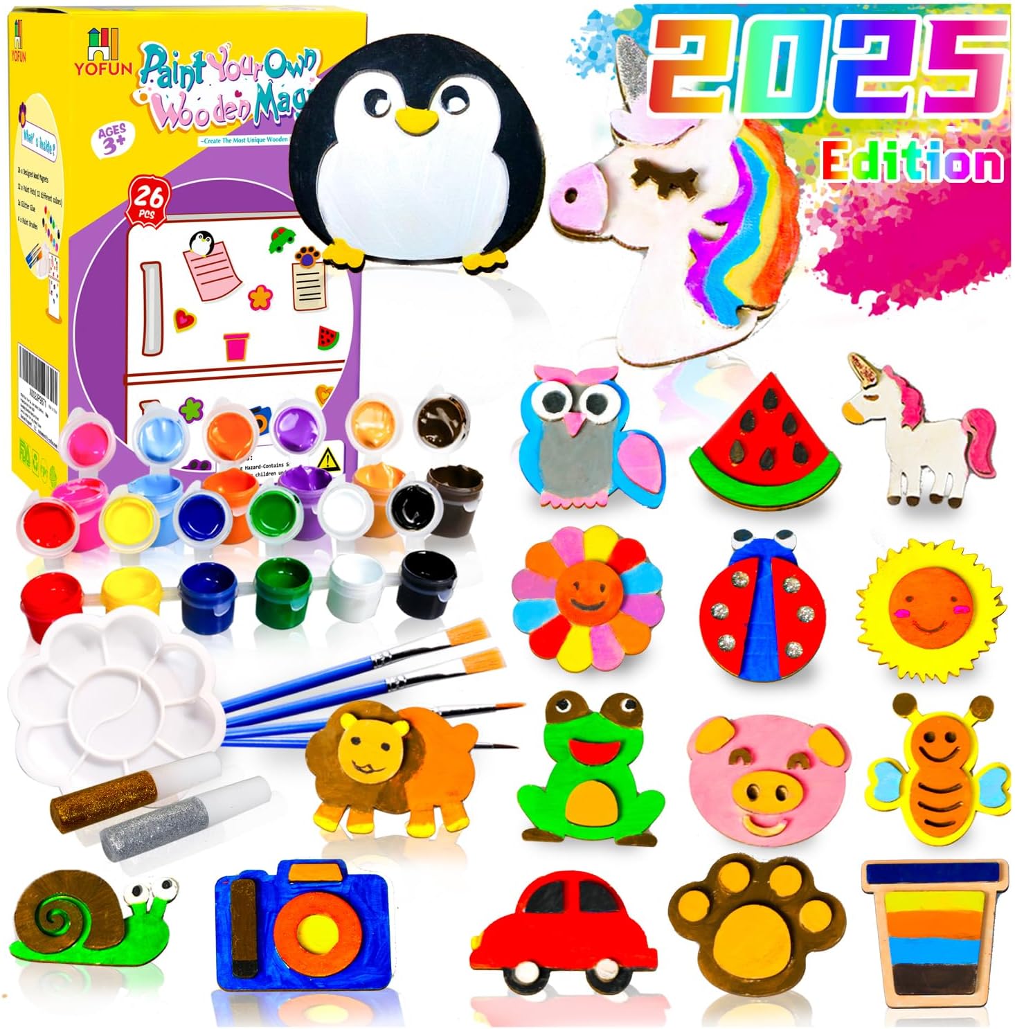 yofun paint your own wooden magnet - wood painting craft kit and art set for kids, art and craft supplies party favors for boys girls age 4 5 6 7 8, easter crafts & basket stuffers large