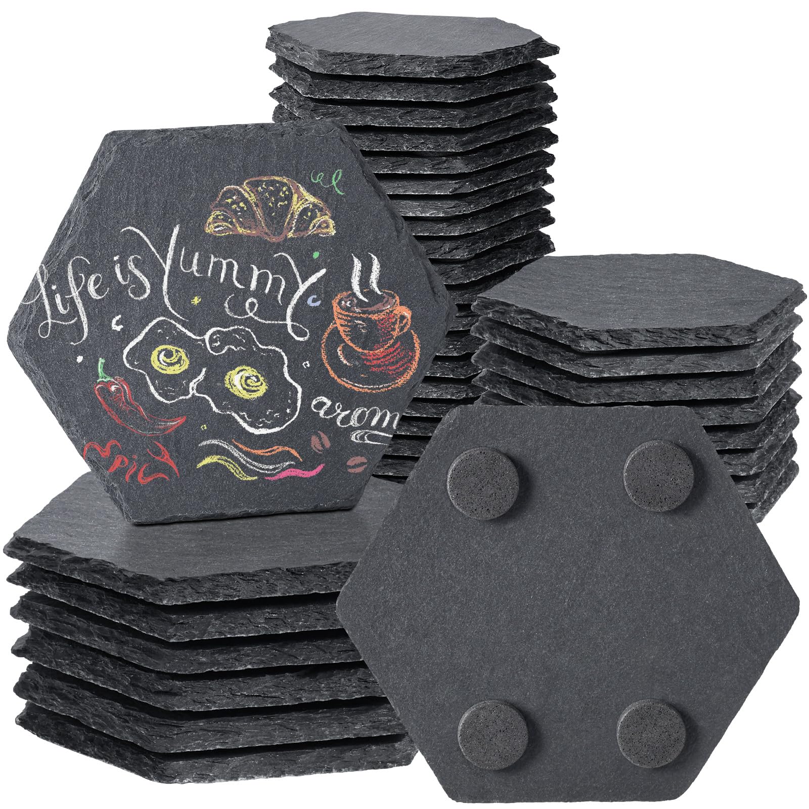 4 in 36 PCS Natural Hexagon Slate Coasters Bulk for Laser Engraving
