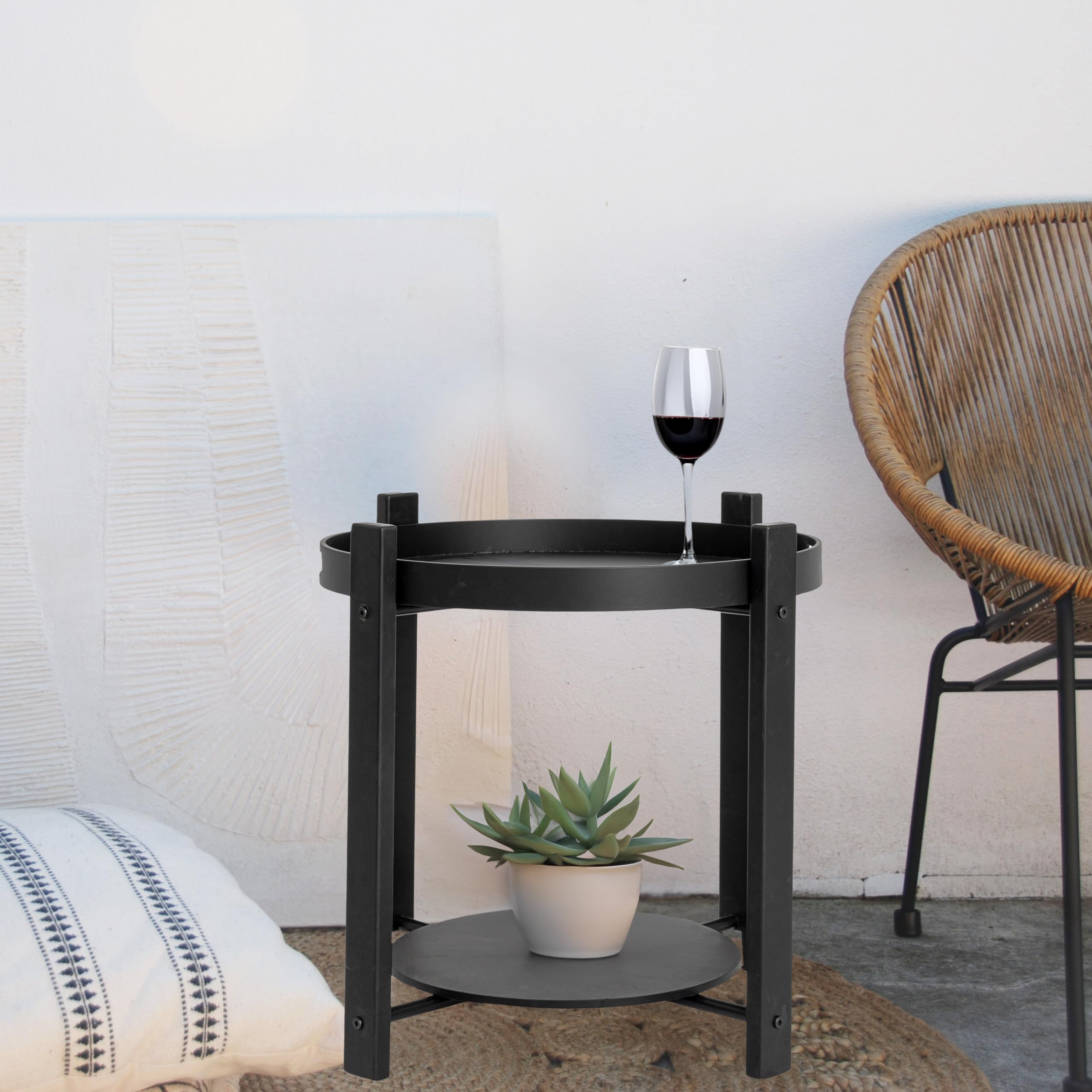 Creative Co-Op Chic Fir Wood and Metal Tray Table, Black