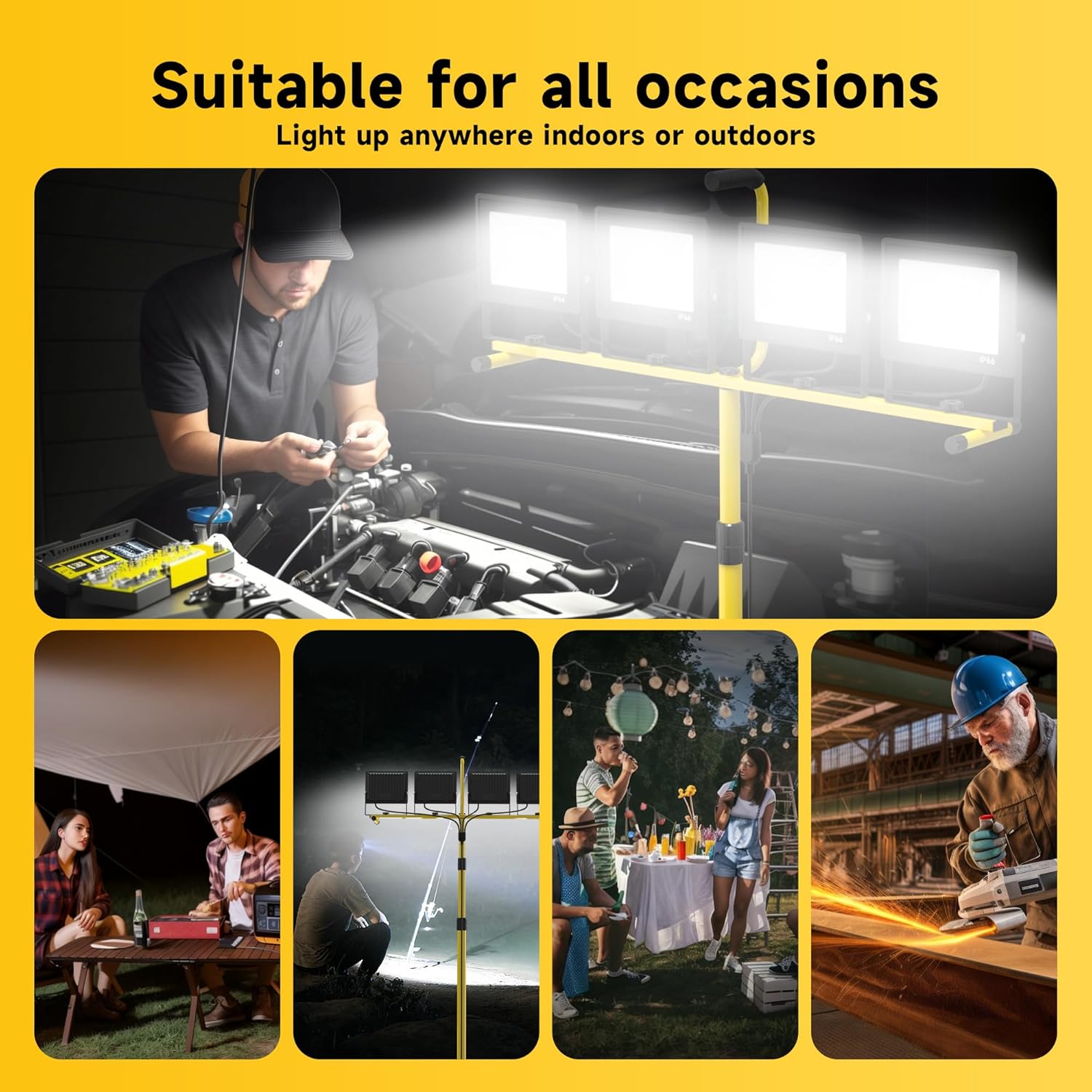 TOPRATED Plug In Led Work Light with Stand,28000 Lumen 110V 4 Adjustable Head Outdoor Flood Lights,Foldable Mechanic Light with 16.5Ft Power Cord,Portable Waterproof Tripod with Lamp for Workbench - Image 5