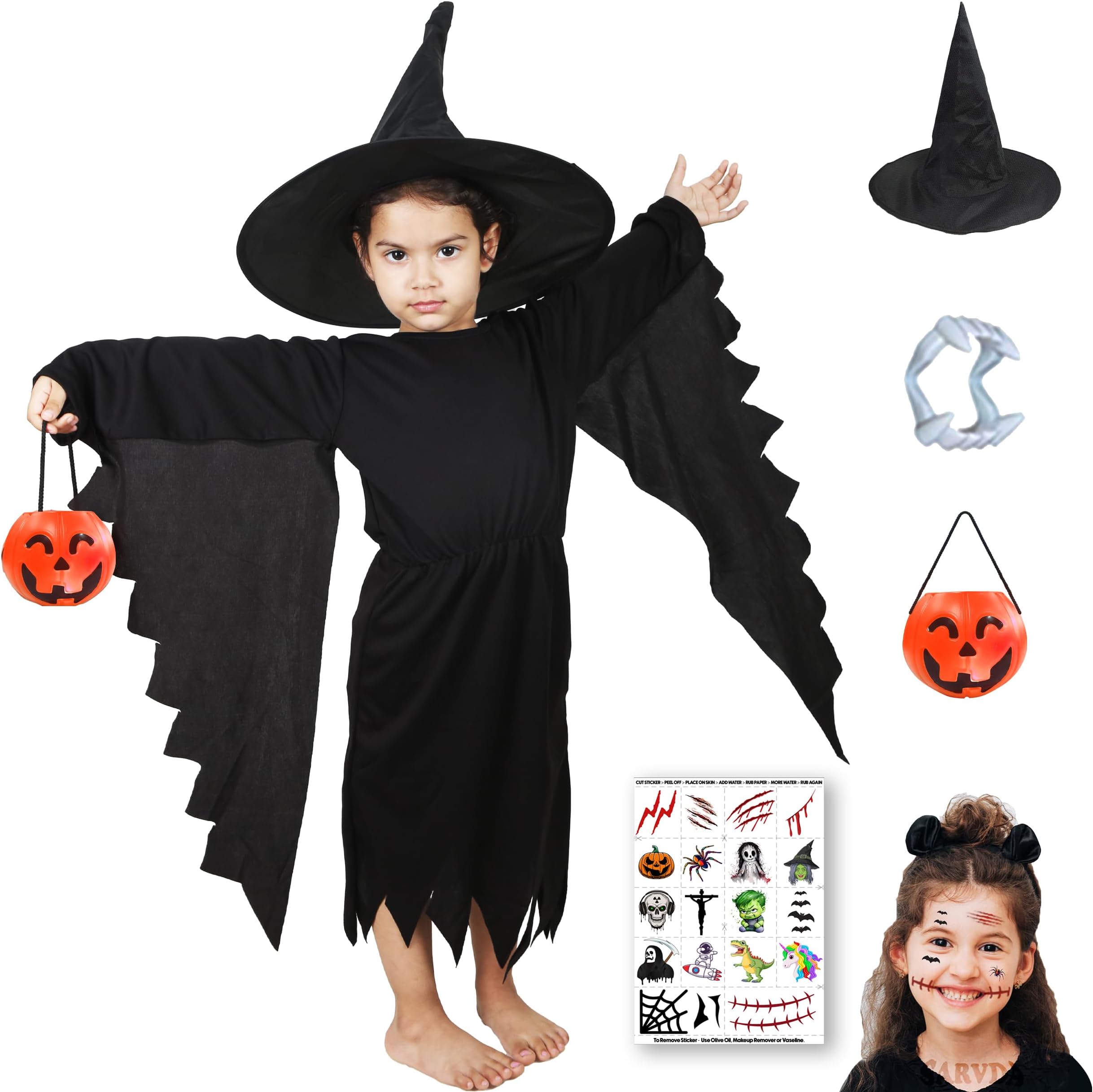 Sarvda Halloween Dress | Costume and Accessories | For Girls and Boys | Kids & Adults | Haunted Horror Theme Party Vampire Witch Ghost Skeleton Draculla Zombie Pumpkin Scary Cosplay Dress