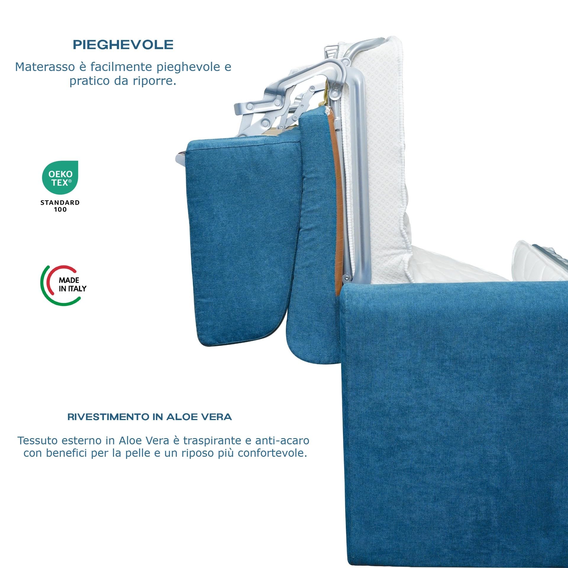 Fusion Materassi Materasso per Divano Letto Pieghevole in Water Foam con Rivestimento Aloe Vera - Comfort Ergonomico Made in Italy (Altezza 16 cm, 140x190)