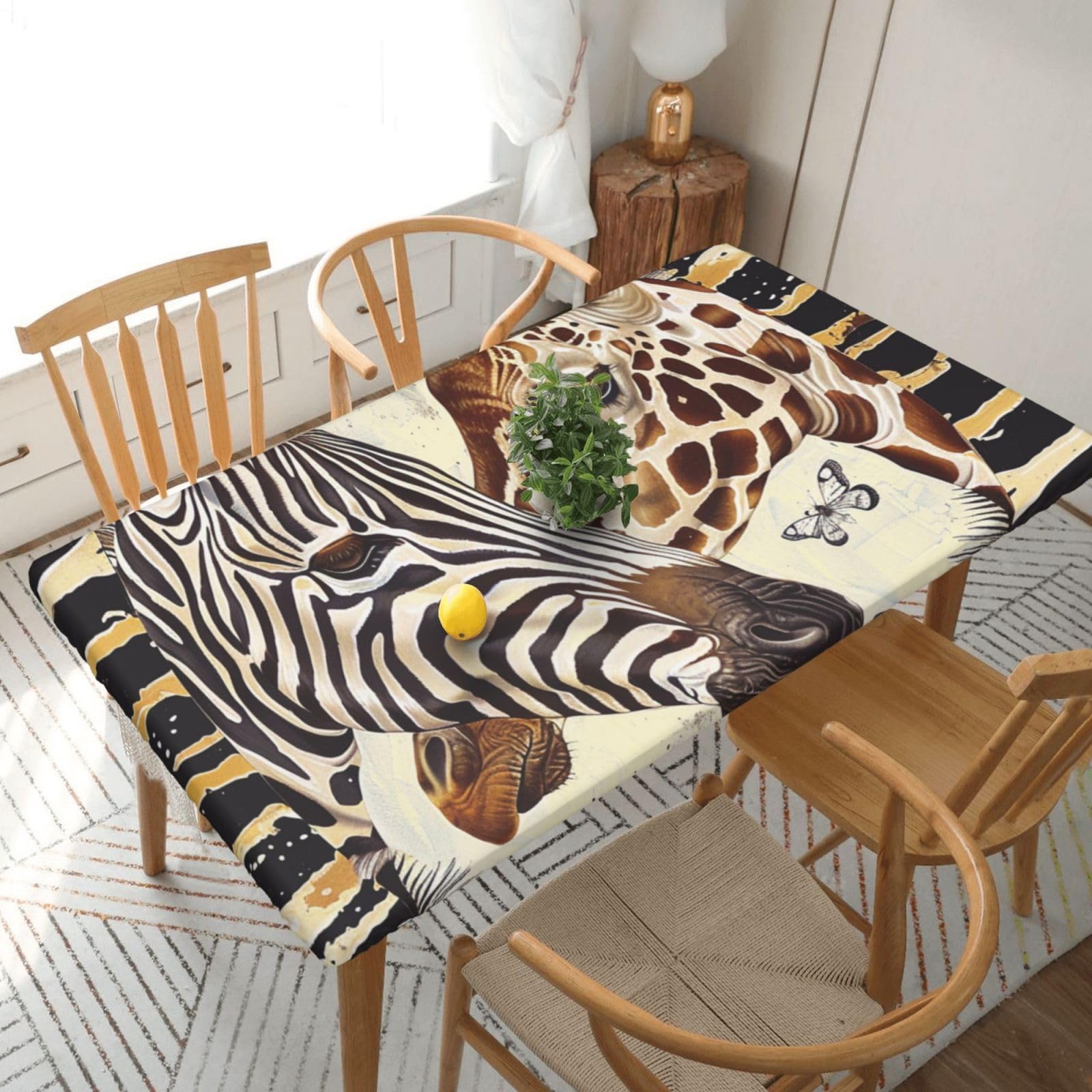 WPKJU Zebra and Giraffe Printed Tablecloths 5ft Rectangular Table Covers Washable Polyester Decorative Table Cloth for Dining Table Picnic Wedding