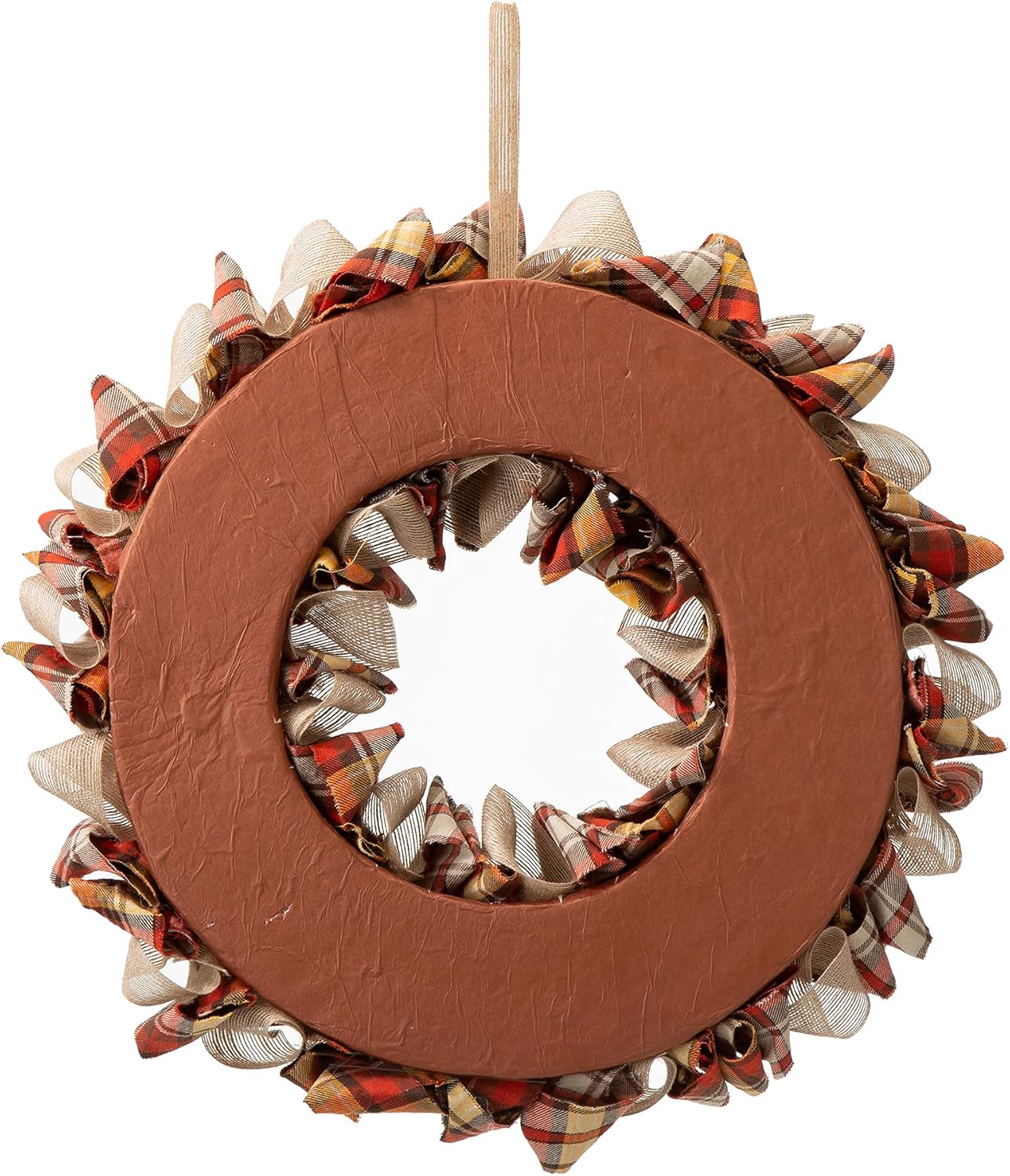 18.5" Fall Plaid Burlap and Cotton Front Door Wreath