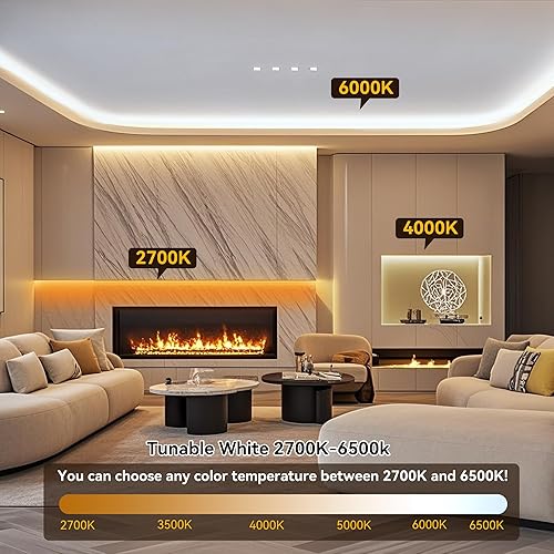 Miniatura 4 de Tira de luz LED COB, tiras de luz regulables CCT, 2700K-6500K, 6.56 pies6.6 ft, 0.315 in de ancho, kit de tiras LED CRI90+ 24V con control de