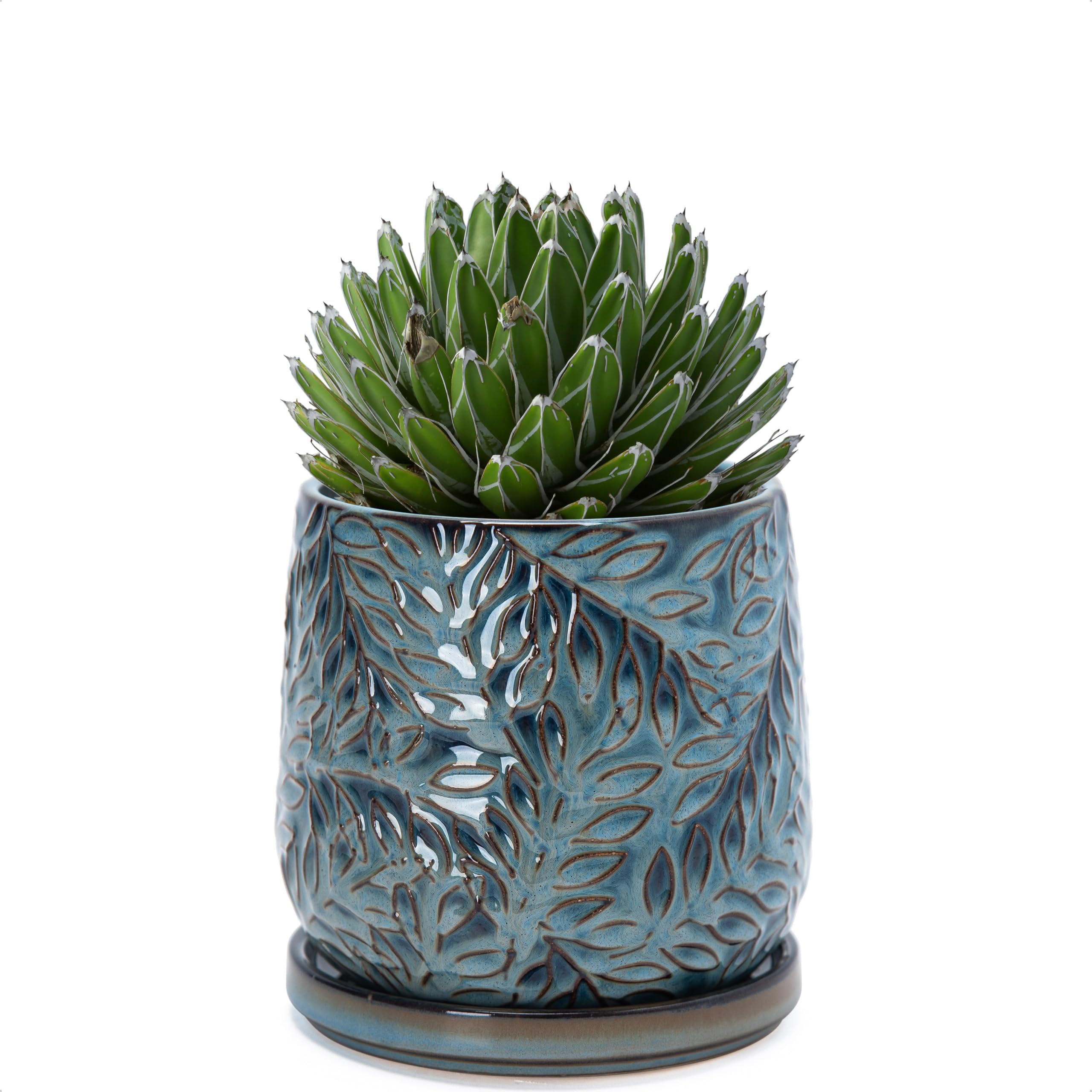 D'vine Dev 5 Inch Embossed Leaves Stoneware Planter Pot