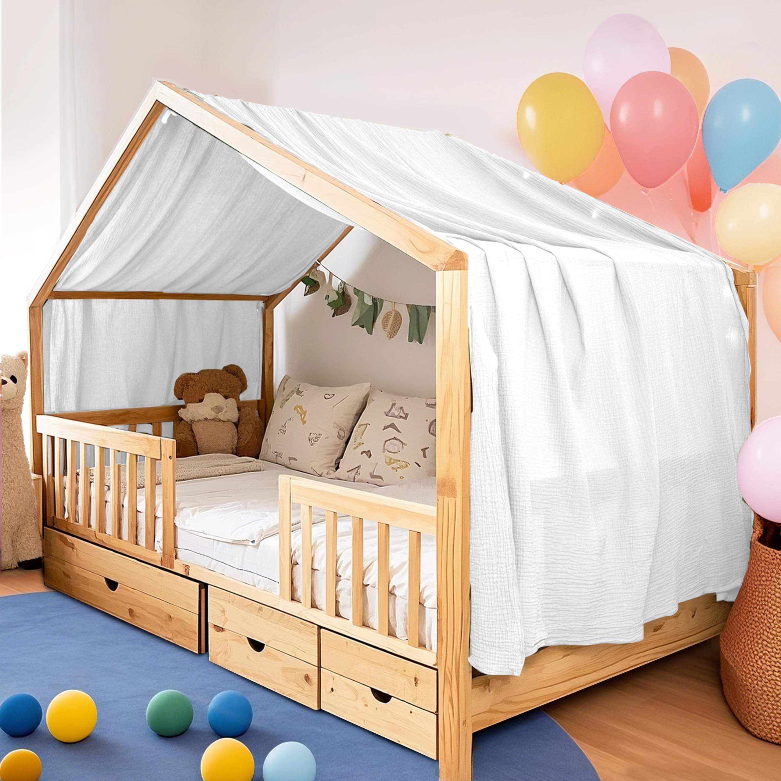 Handgefertigte Bettdecke für den Innenbereich, 100% Baumwolle, Musselin, Bettüberwurf für Zuhause, Bettdekoration, geeignet für Mädchen, Jungen (132 x 360 cm Weiß)