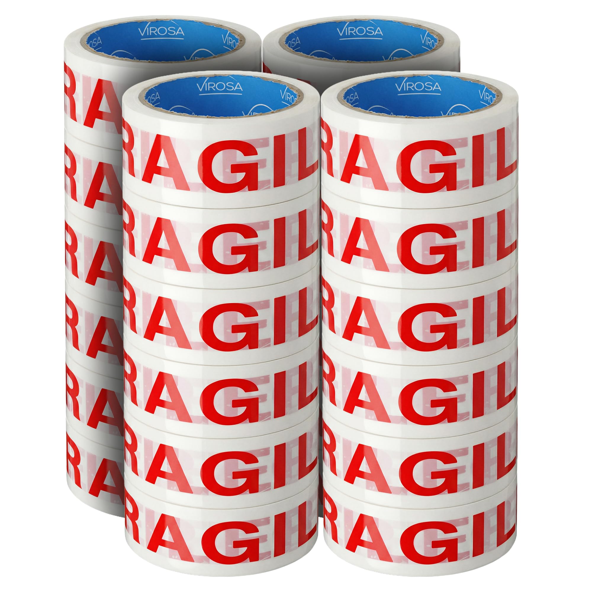 VIROSA 24 x Fragile Packing Rolls – 48mm x 66m Extra Strong Packaging for Moving House, Shipping, Storage & Box Sealing