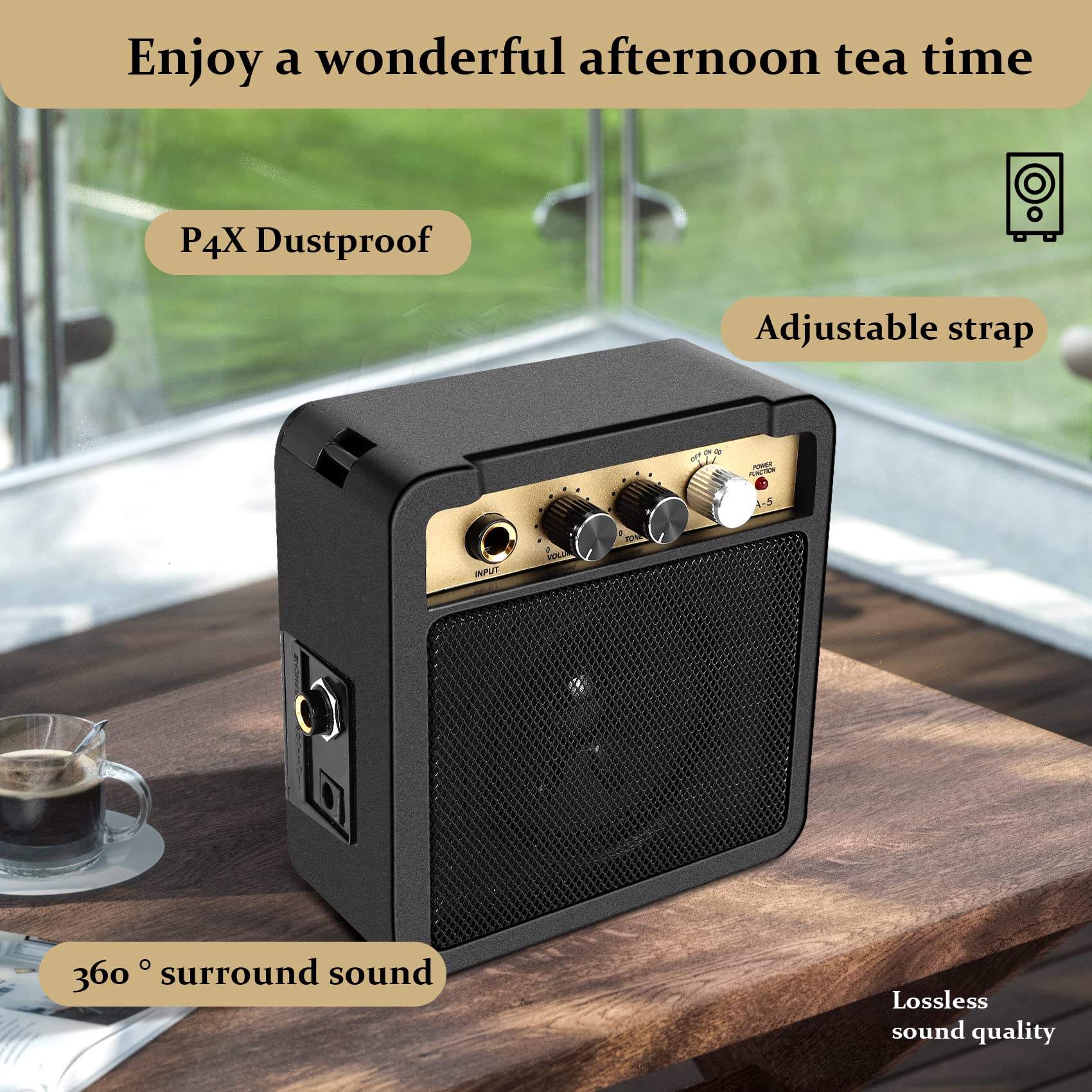 Srutueo Mini Guitar Amplifier Amp Speaker 5W with 6.35mm Input 1/4 Inch Headphone Output Supports Volume Tone Adjustment, black, 500140530