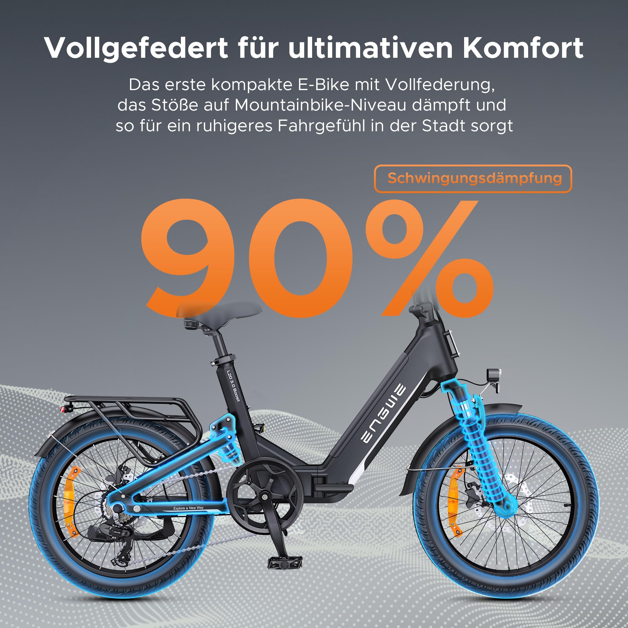 ENGWE E Bike mit APP, ebike 48V 13.5Ah Akku bis 135km, Drehmomentsensor & hydraulische Bremsen, 20 * 3.0 Reifen, 2 Stunden aufgeladen