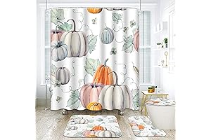 ArtSocket 4 Pcs Shower Curtain Set Fall Shower Curtains for Bathroom Set with Rug