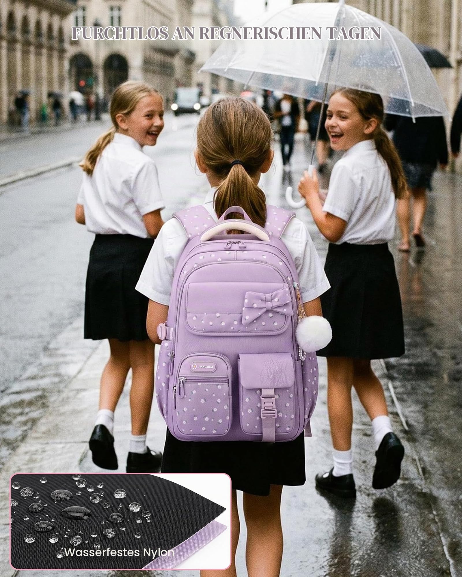 Amythe Schulranzen Mädchen Teen 6-15 Jahre Wasserdicht Junior, Lila | Laptopfach Oberstufe Leicht Lila Daypack Multitasche Geräumig Robust für Schule Reisen Wandern Freizeit