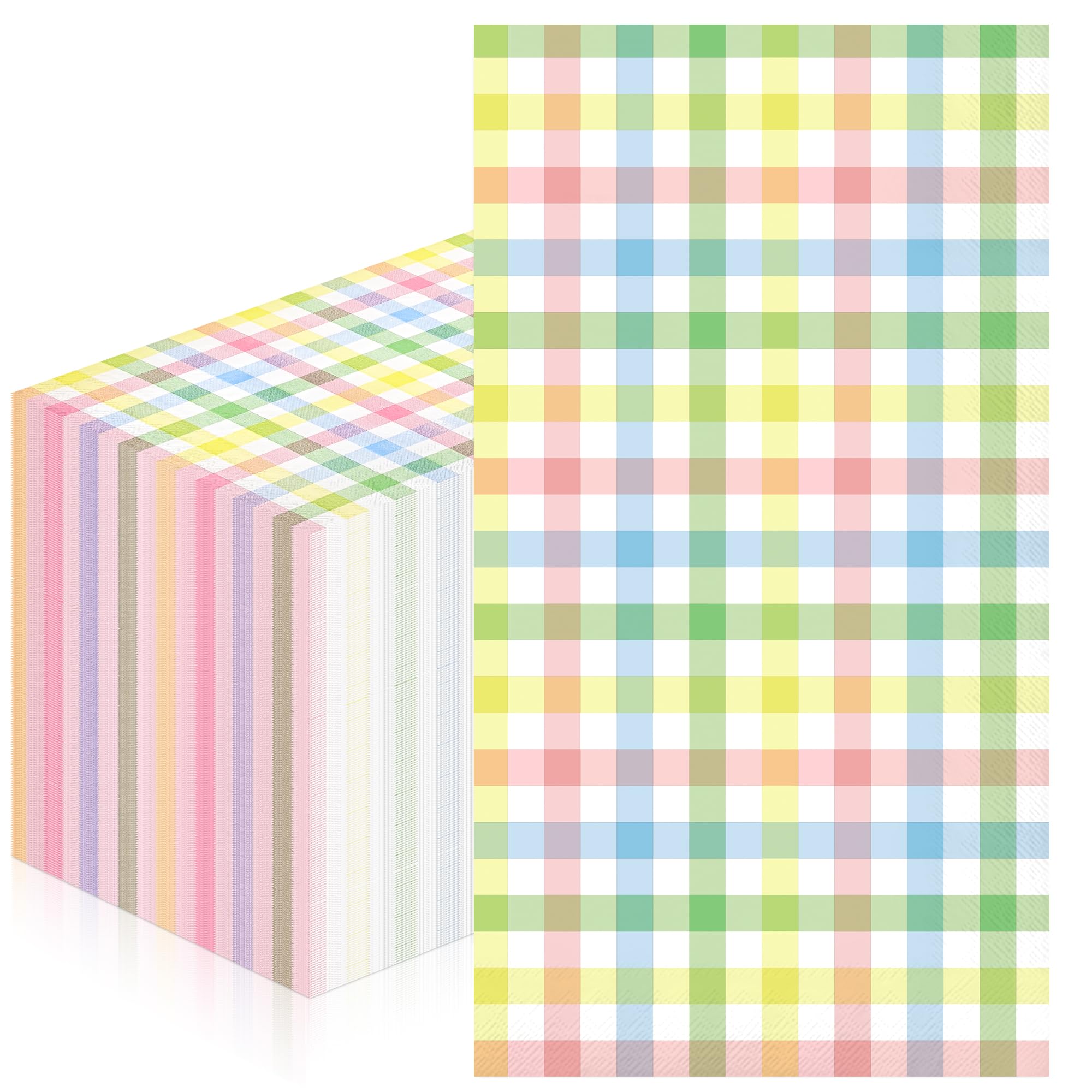 Photo 1 of 100 Pack Easter Guest Napkins - 2 Ply Colorful Buffalo Plaid Paper Napkins Disposable gingham Checkered Pattern Dinner Hand Towel Paper Napkins for Easter Spring Party Home Dinner Table Decor