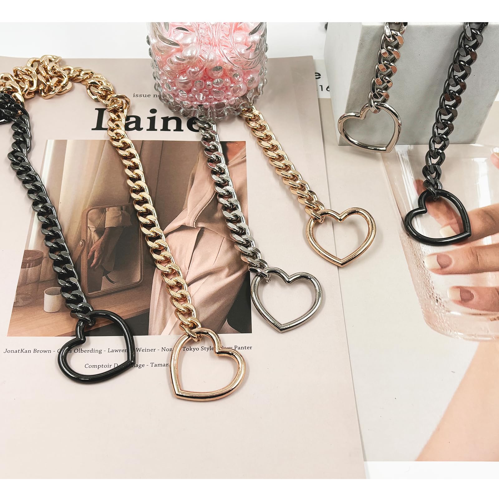 ADEMISHIA Heart O-ring Slip Chain Necklace For Women, Handmade Punk Gothic Cuban Necklace Jewelry Adjustable Lariat Y-Necklace