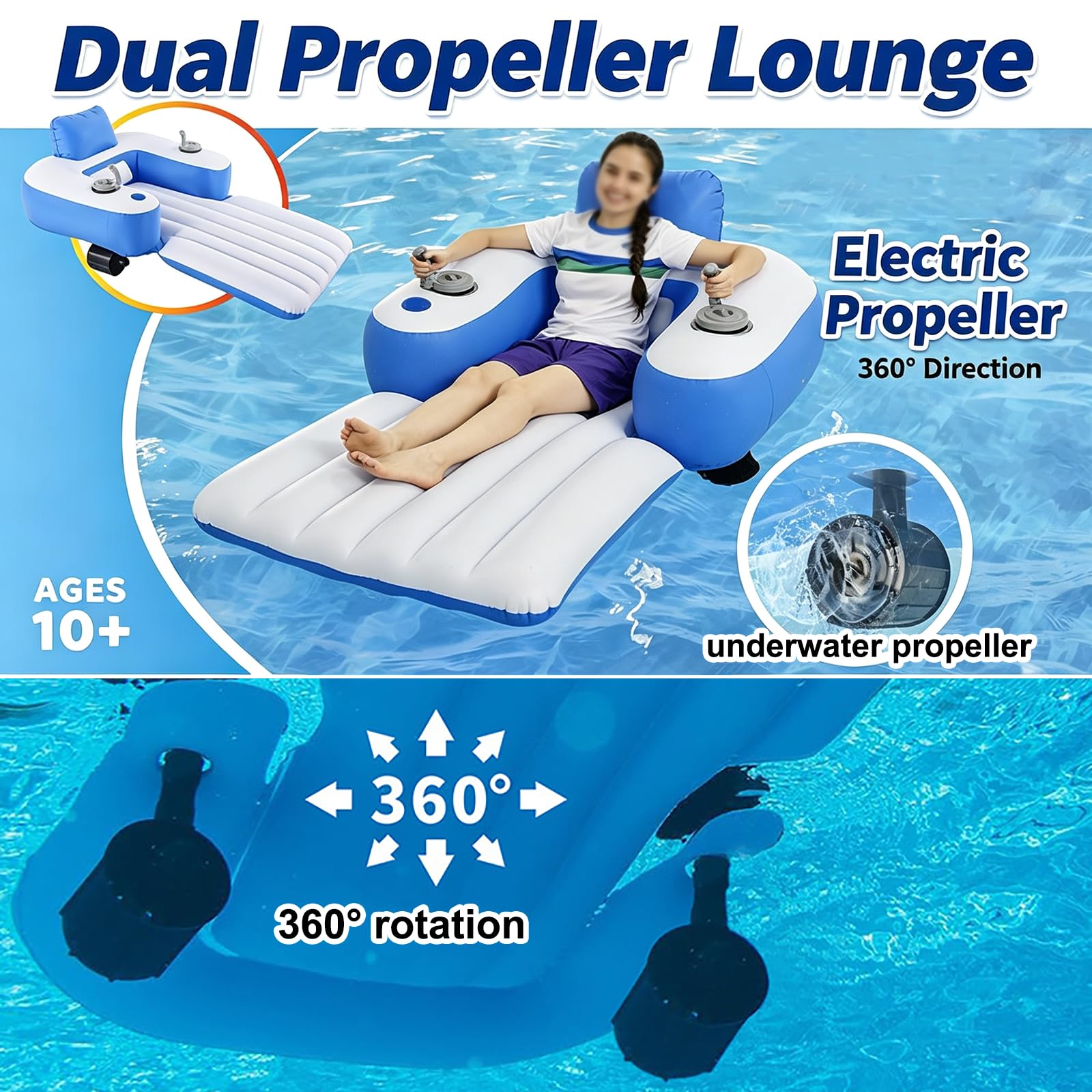 Silla De Playa Hinchable Eléctrica, Tumbona Acuática con Doble Motor, Rotación De 360°, Recargable, Capacidad De Carga De 120 Kg, para Piscinas Y Lagos