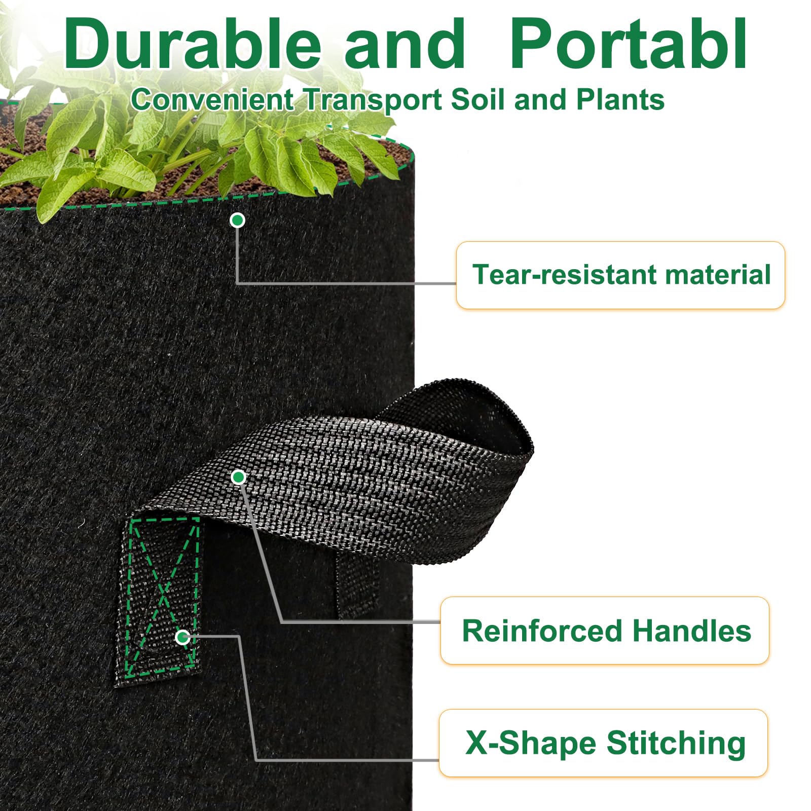 JERIA Lot de 12 Sacs de Culture pour légumes/Fleurs/Plantes, Pots d'aération en Tissu avec poignées (Noir), livrés avec 12 étiquettes pour Plantes