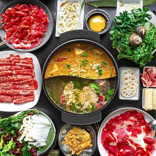 Miniatura 9 de Food Party Olla caliente eléctrica con divisor Hotpot Pot Electric Hopot Cooker Shabu Shabu Pot 110V 1200W antiadherente 6-Quart BPA FREE Fondue