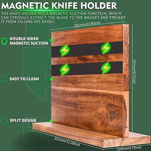 Miniatura 5 de FULLHI Juego de cuchillos de 13 piezas con soporte magnético para cuchillos, tablas de cortar, tijeras de cocina, tenedor de pavo y varilla de