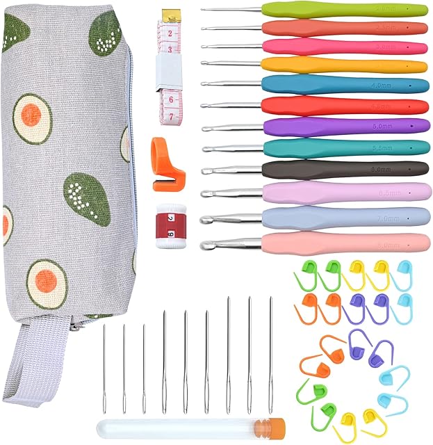 Eucomir Crochet Hooks Set, 45 Piece Knitting Kit, Knitting Kits for Beginners Adults, Knitting Starter Kit for Adults, Crochet Set with Storage Bag and Knitting Accessories(Grey)