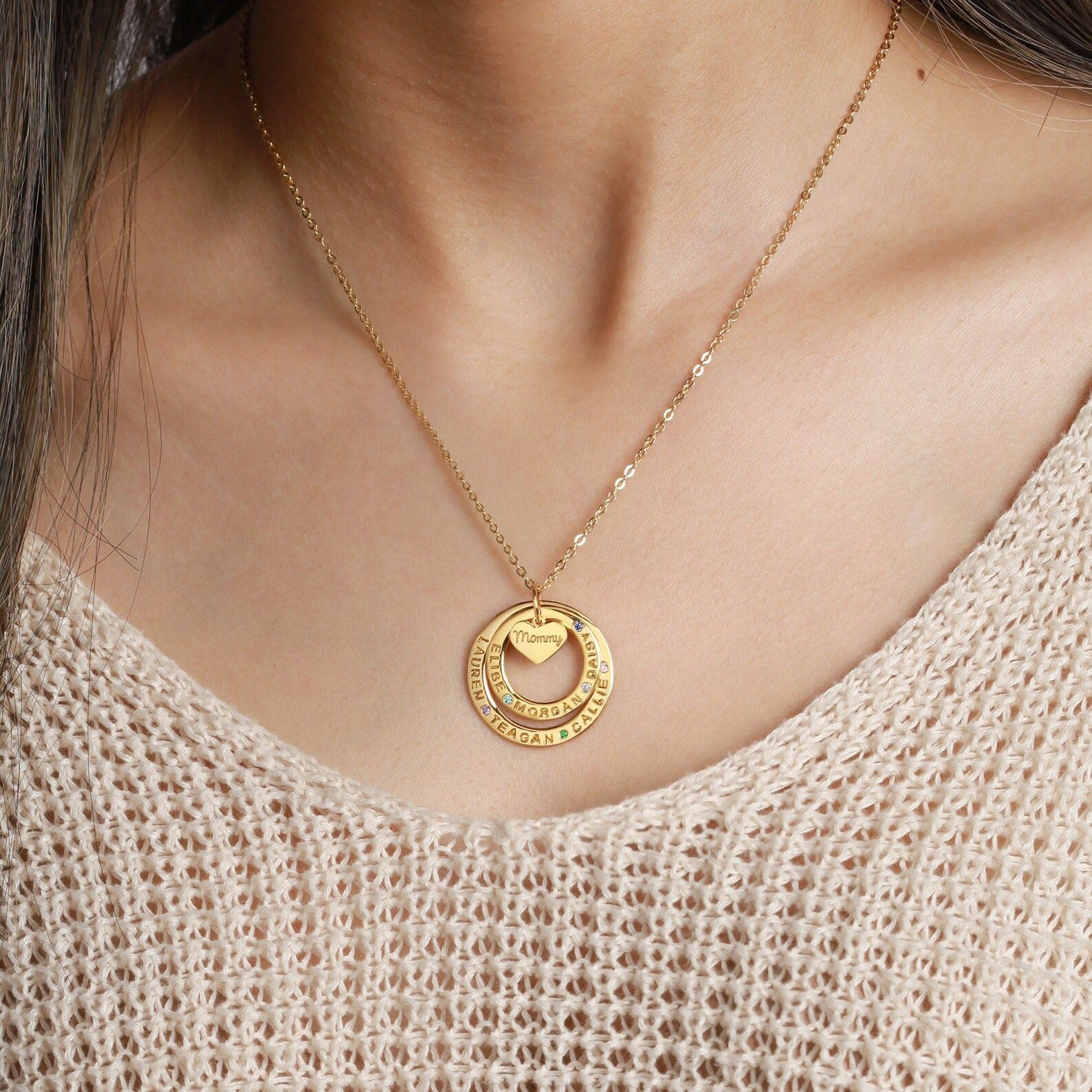 Niños nombres collar, familia collar con piedra de nacimiento, mamá joya con niños nombres personalizado madre Día de la Madre Navidad cumpleaños aniversario